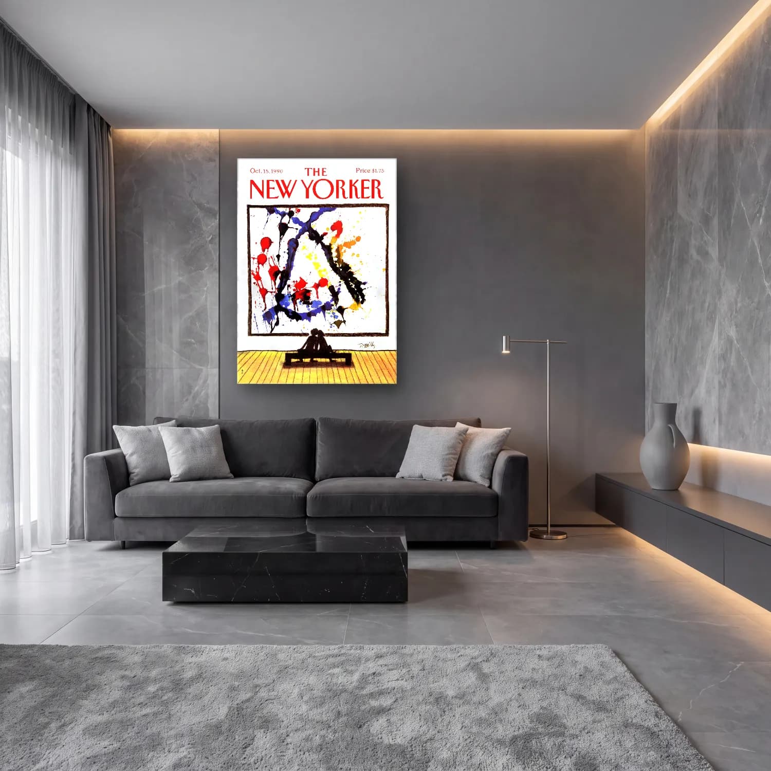 Modern Soyut Saat cam tablo — lüks salon duvarında