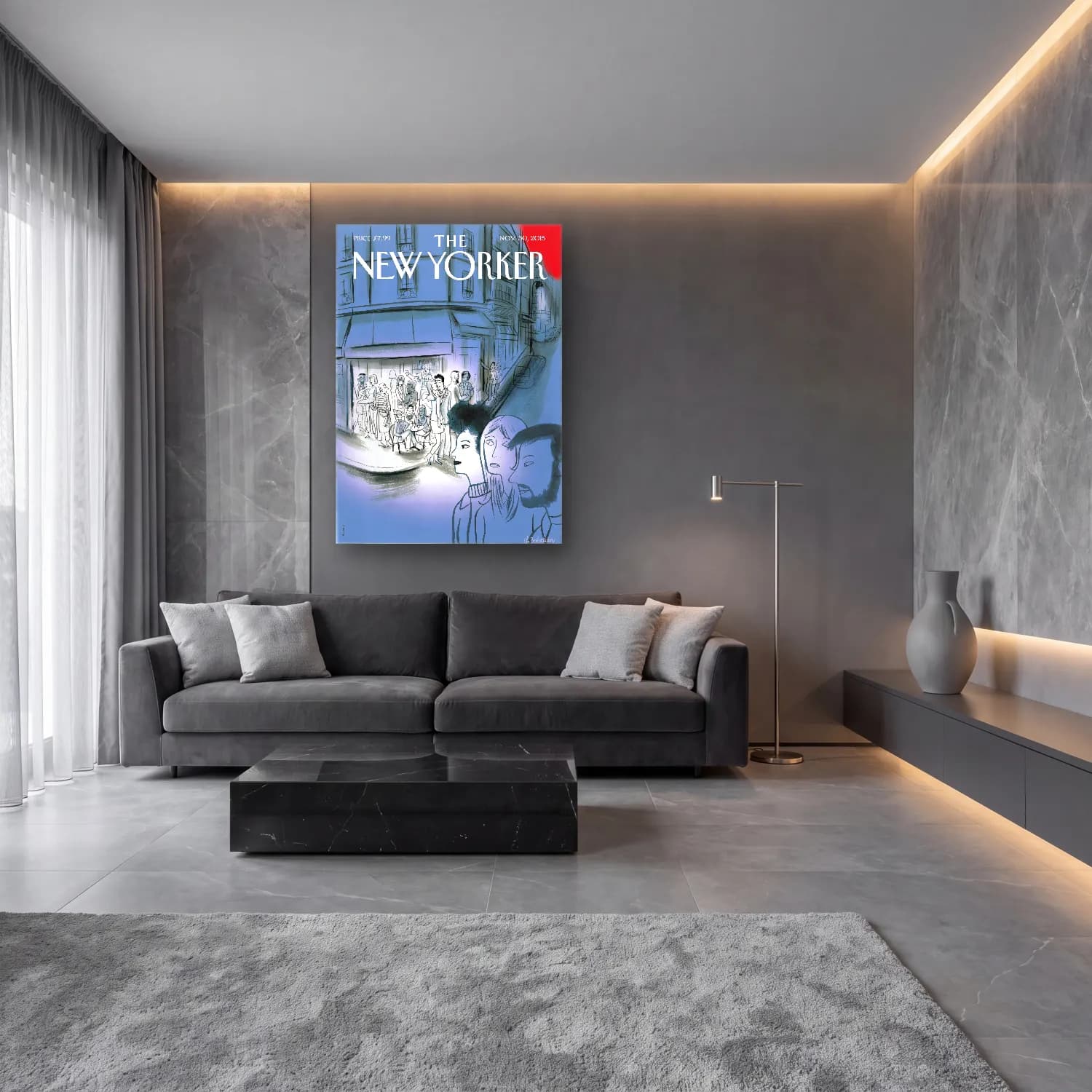Çizgi Sanatı Kalabalık Cadde cam tablo — lüks salon duvarında