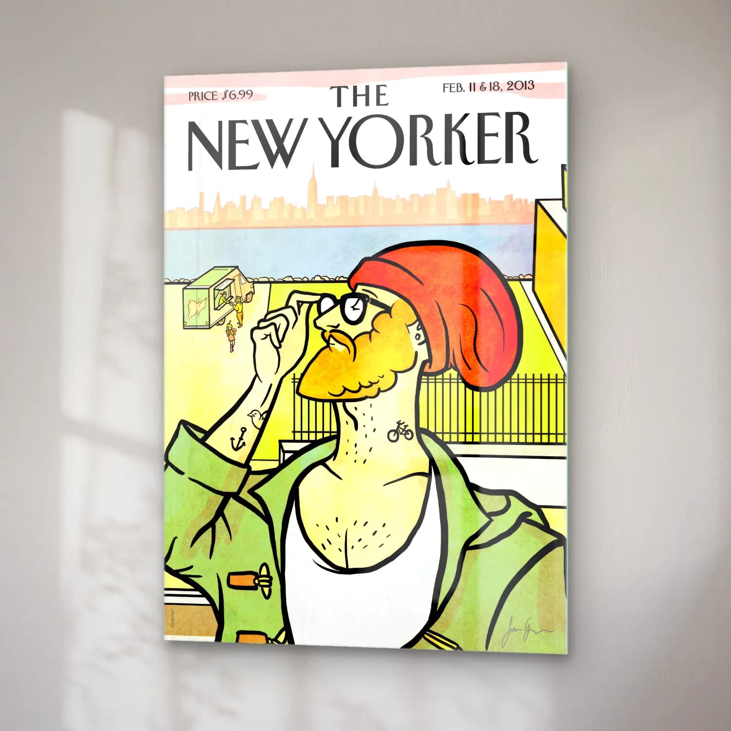 Vintage New York Silüeti – Sarı Tonlar cam tablo — sağ açıdan görünüm