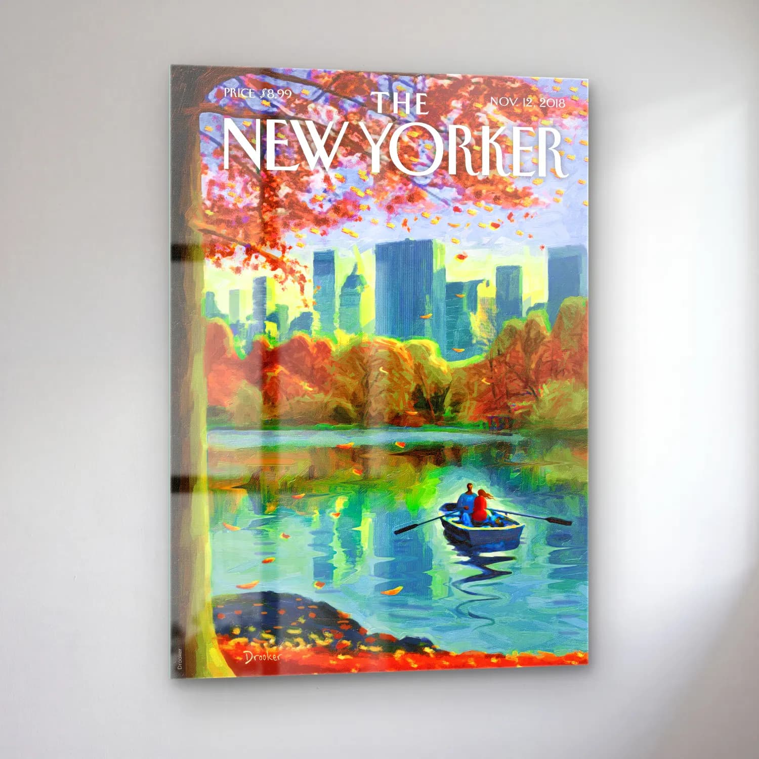 Vintage Poster New York Silüeti – Turkuaz Tonlar cam tablo — sol açıdan görünüm