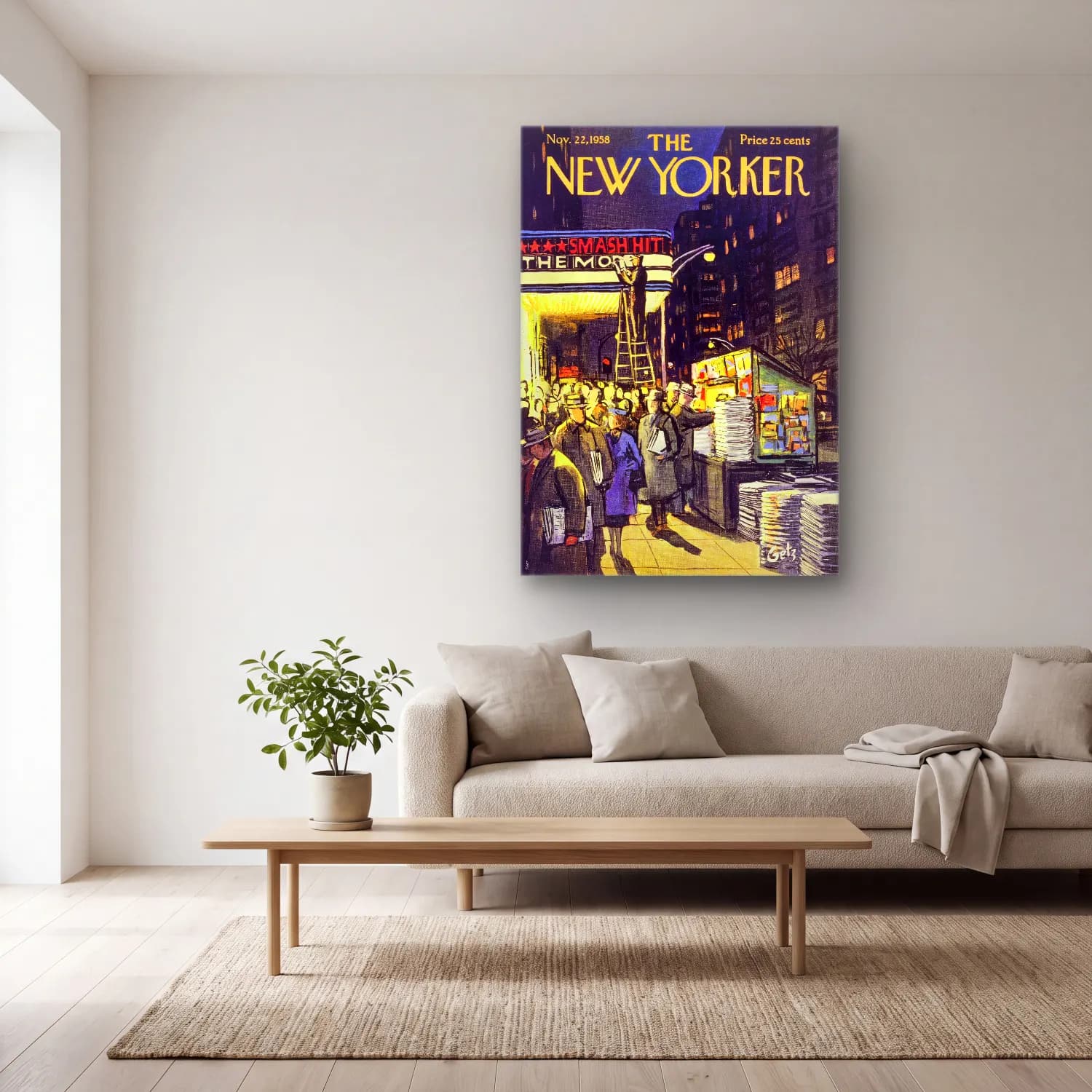 Vintage Poster Kalabalık Cadde No. 10 cam tablo — açık renk salonda