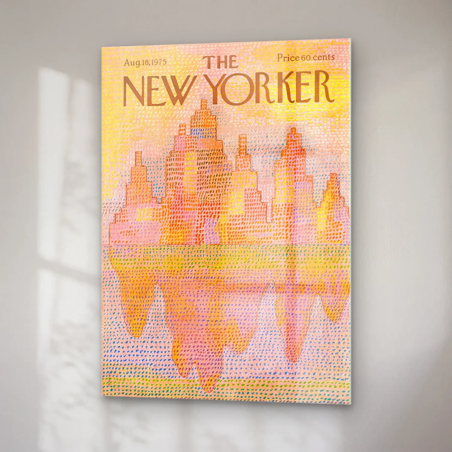 Pastel New York Silüeti – Turuncu Tonlar cam tablo — sağ açıdan görünüm
