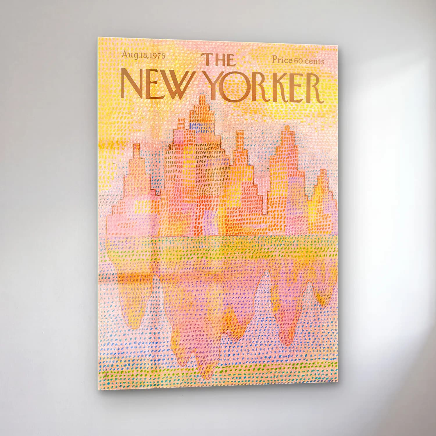 Pastel New York Silüeti – Turuncu Tonlar cam tablo — sol açıdan görünüm
