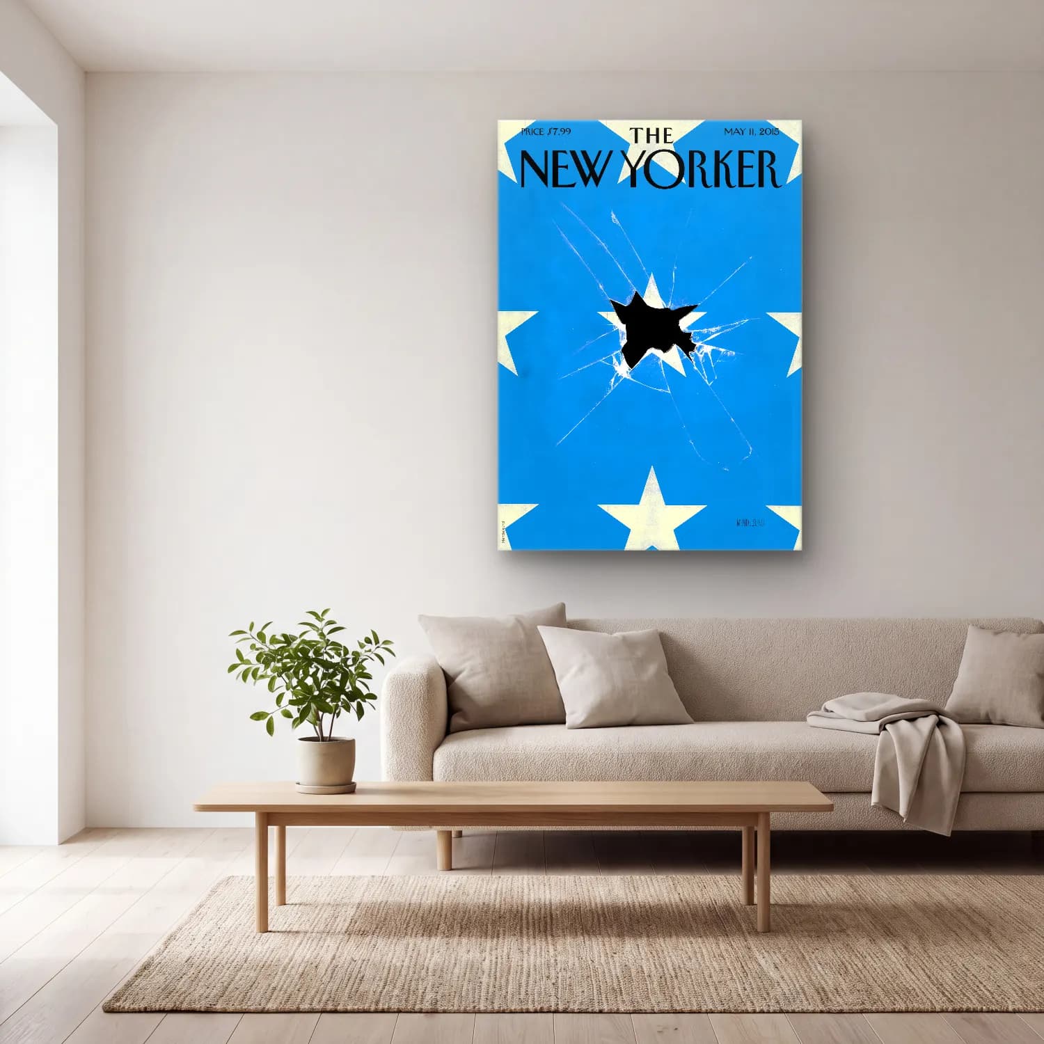 Pop Art Savaş Sahnesi cam tablo — açık renk salonda
