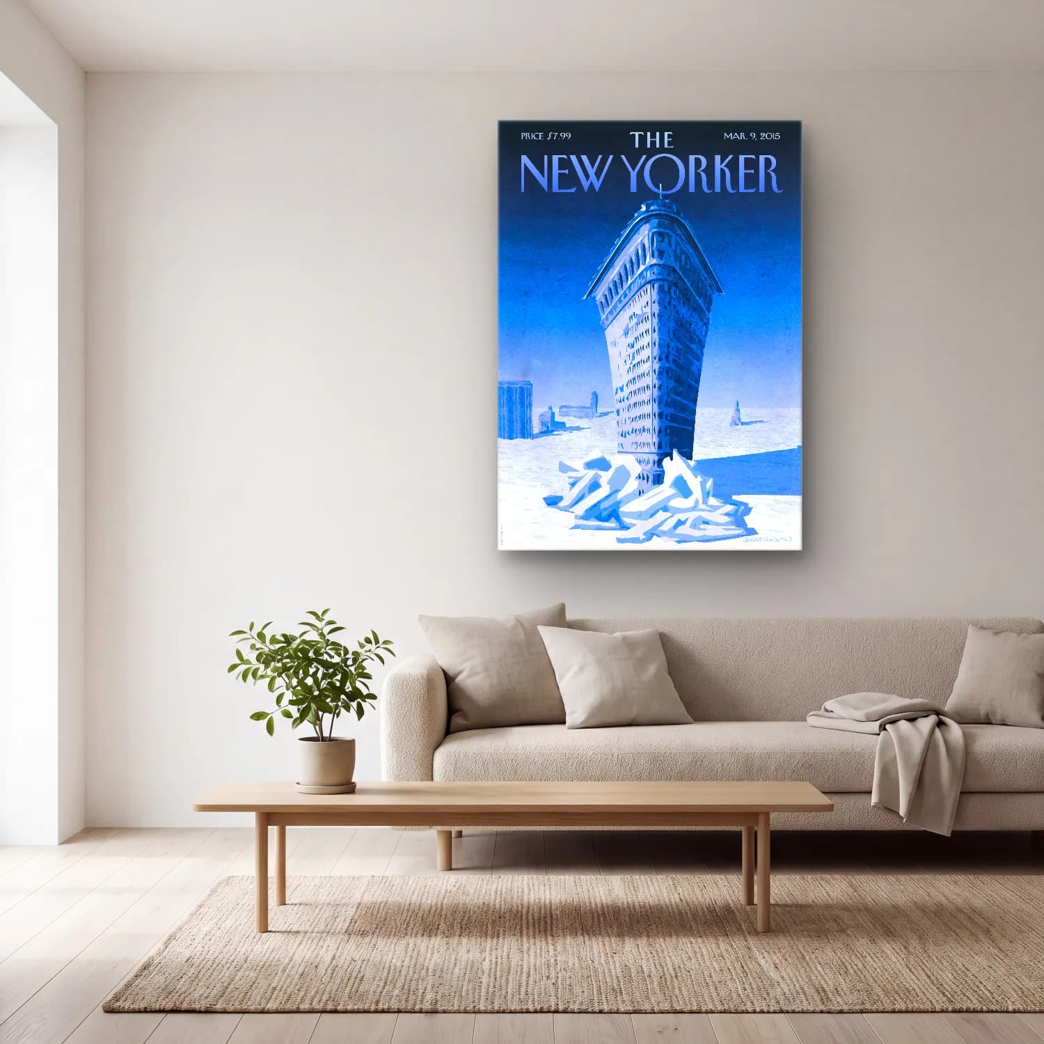 Vintage Poster New York Silüeti No. 13 cam tablo — açık renk salonda