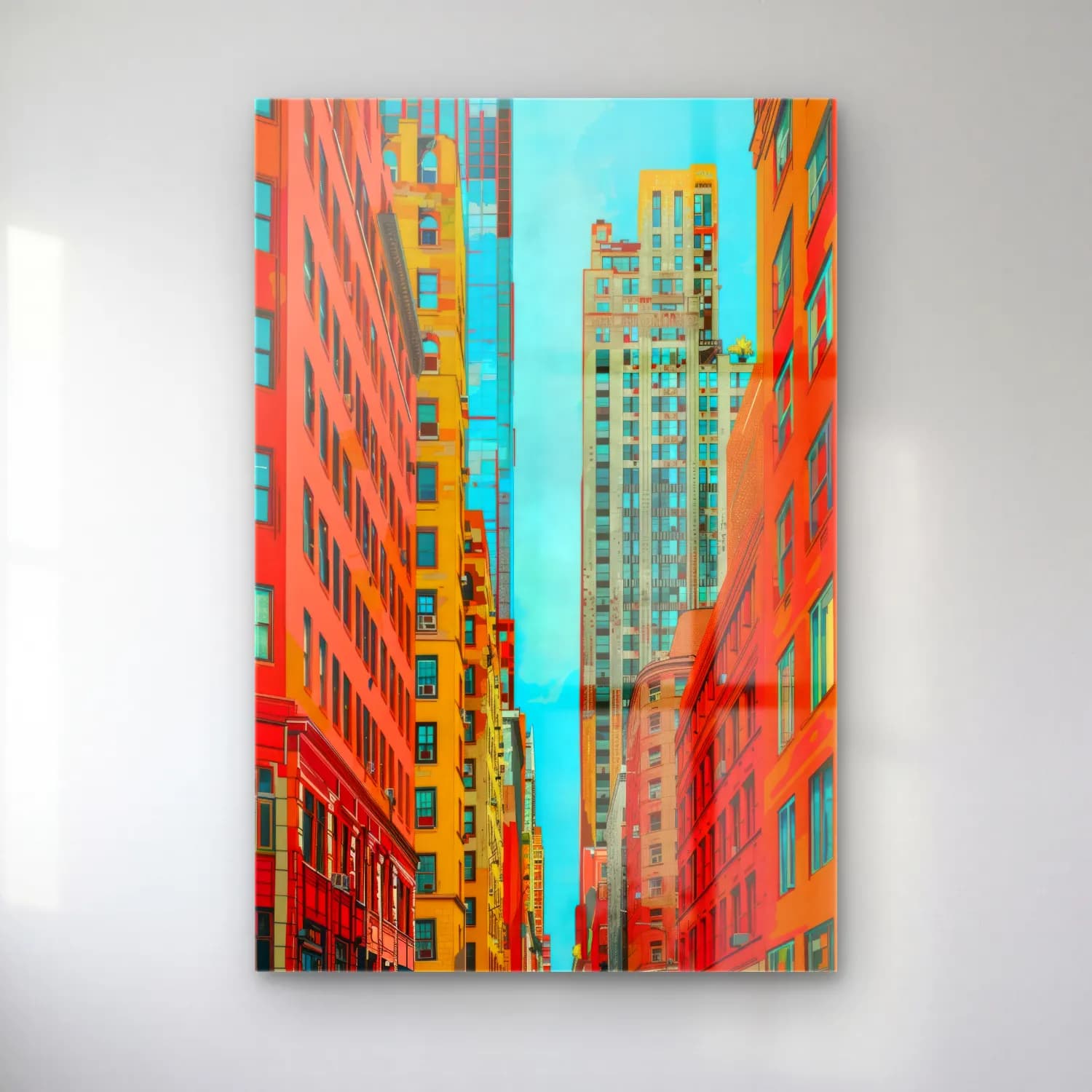Pop Art New York Silüeti – Turuncu Tonlar cam tablo — Pop Art New York Silüeti – Turuncu Tonlar — pop art new york silüeti