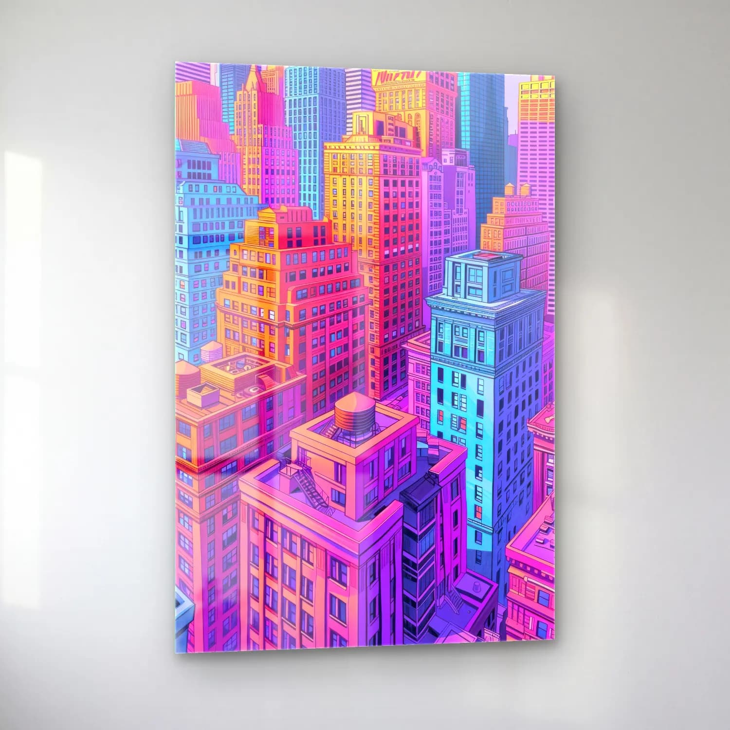 Pastel New York Silüeti No. 8 cam tablo — sol açıdan görünüm
