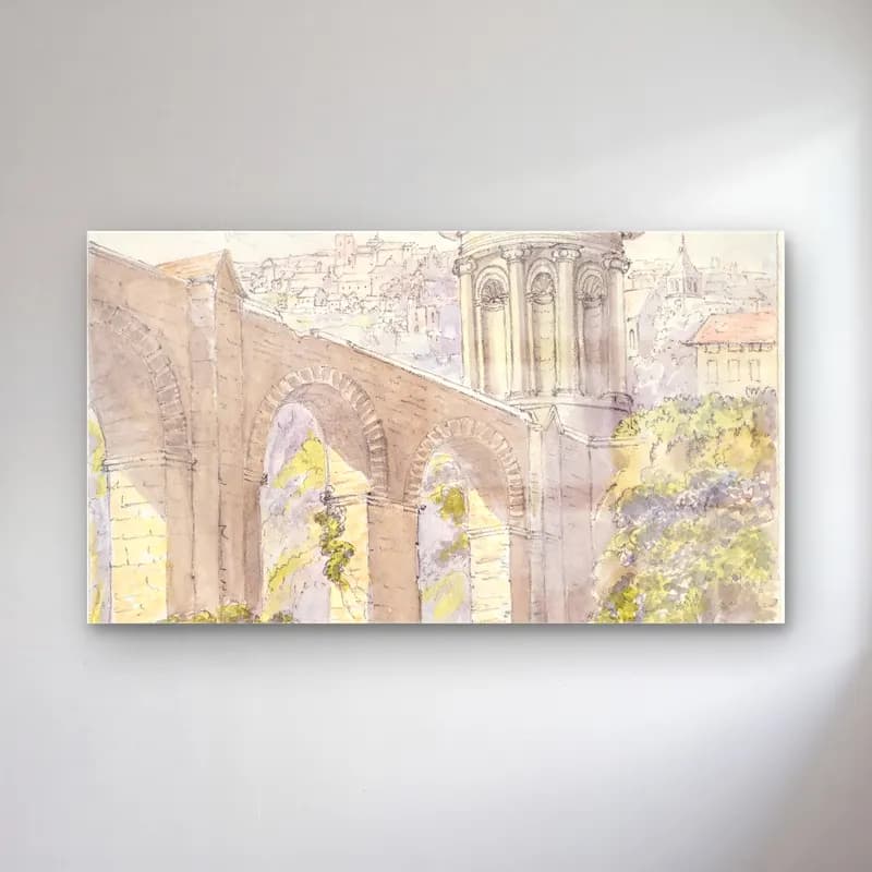 Charles Hamilton Smith – Roman Castellum and Viaduct at Evora cam tablo — Charles Hamilton Smith – Roman Castellum and Viaduct at Evora — suluboya katedral