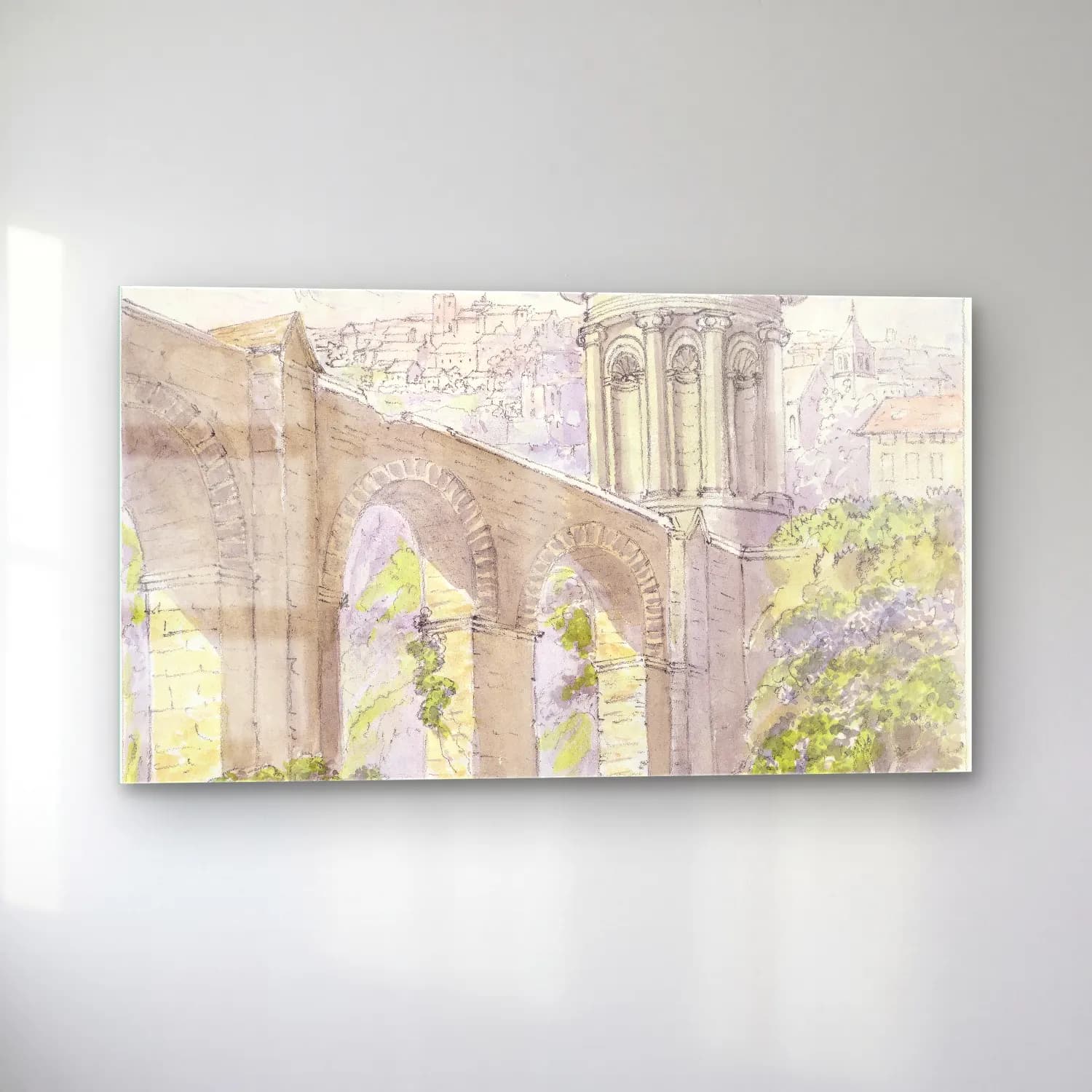 Charles Hamilton Smith – Roman Castellum and Viaduct at Evora cam tablo — sol açıdan görünüm