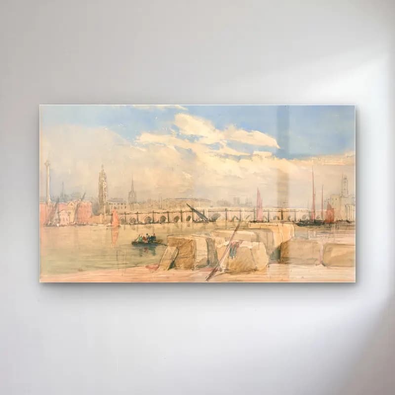 David Cox – London Bridge (before 1831) cam tablo — David Cox – London Bridge (before 1831) — suluboya liman ve tekneler