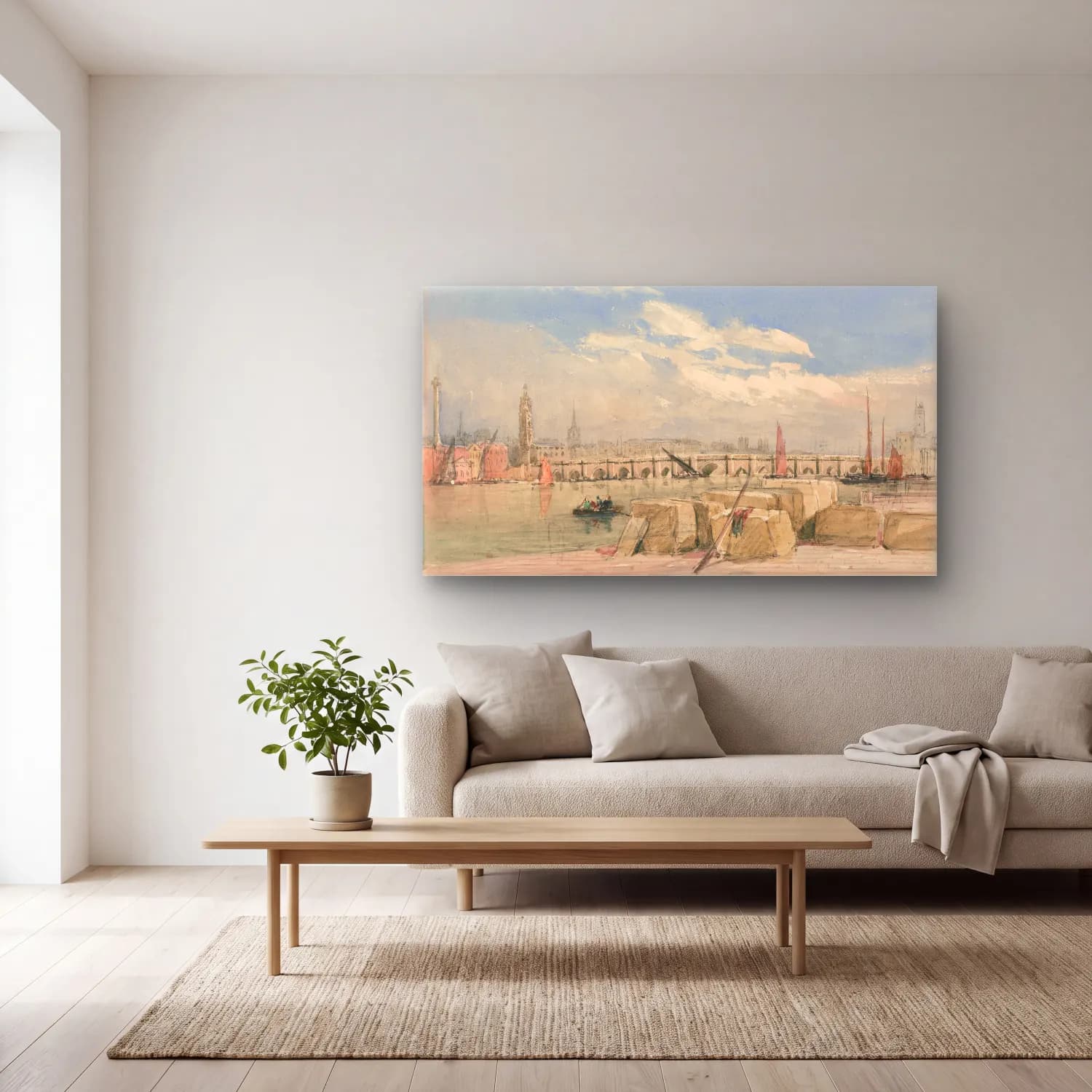 David Cox – London Bridge (before 1831) cam tablo — açık renk salonda