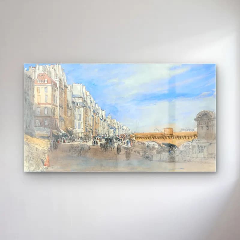 David Cox – Pont Neuf from the Quai de l’Ecole, Paris cam tablo — David Cox – Pont Neuf from the Quai de l’Ecole, Paris — suluboya kafeli avrupa sokağı
