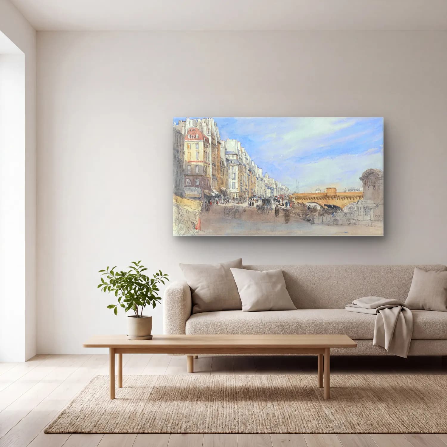 David Cox – Pont Neuf from the Quai de l’Ecole, Paris cam tablo — açık renk salonda