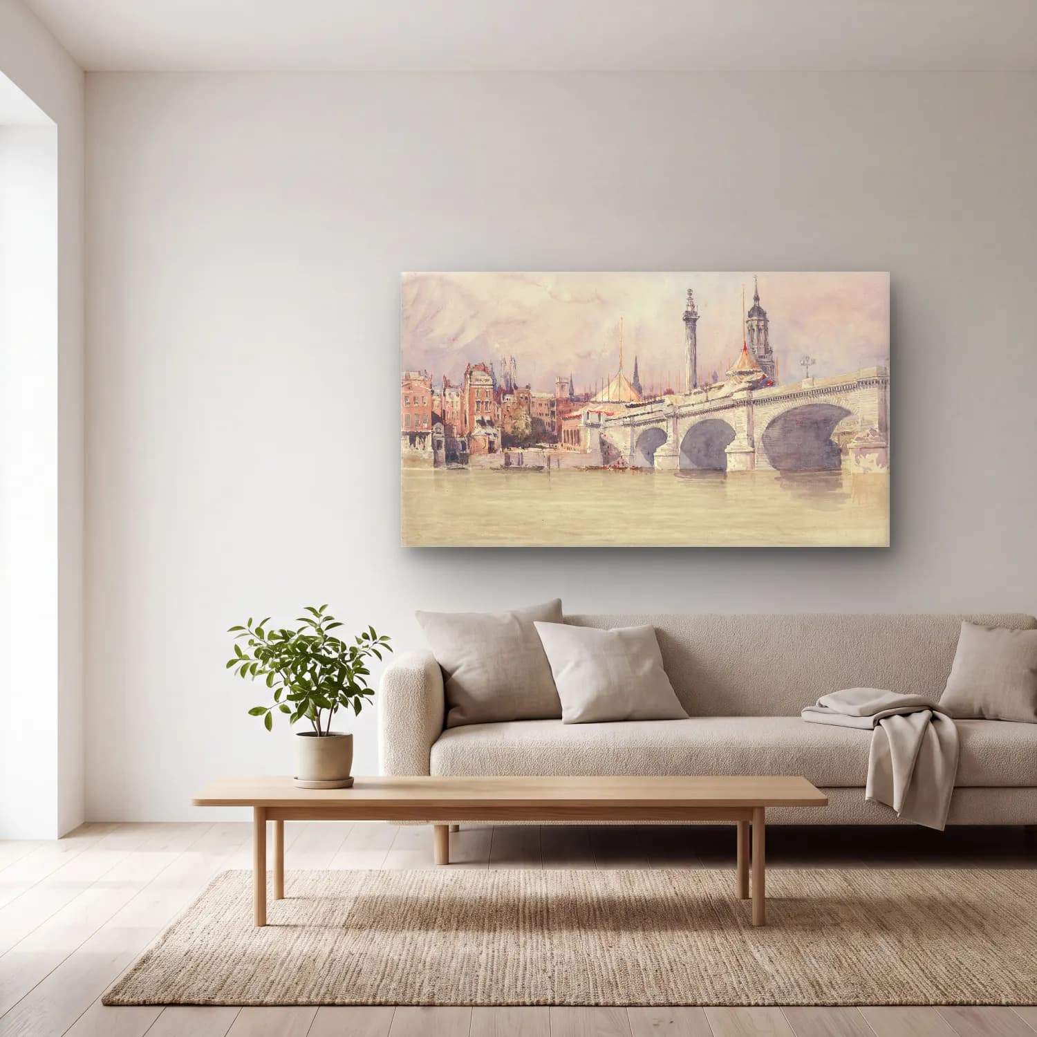 David Cox – The Opening of the New London Bridge cam tablo — açık renk salonda
