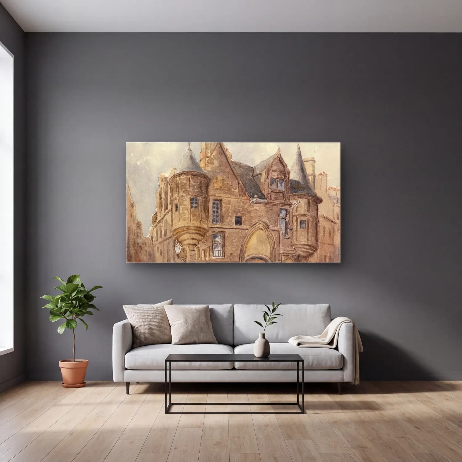 Frederic Edwin Church – Hotel de Sens, Paris cam tablo — gri duvarlı salonda