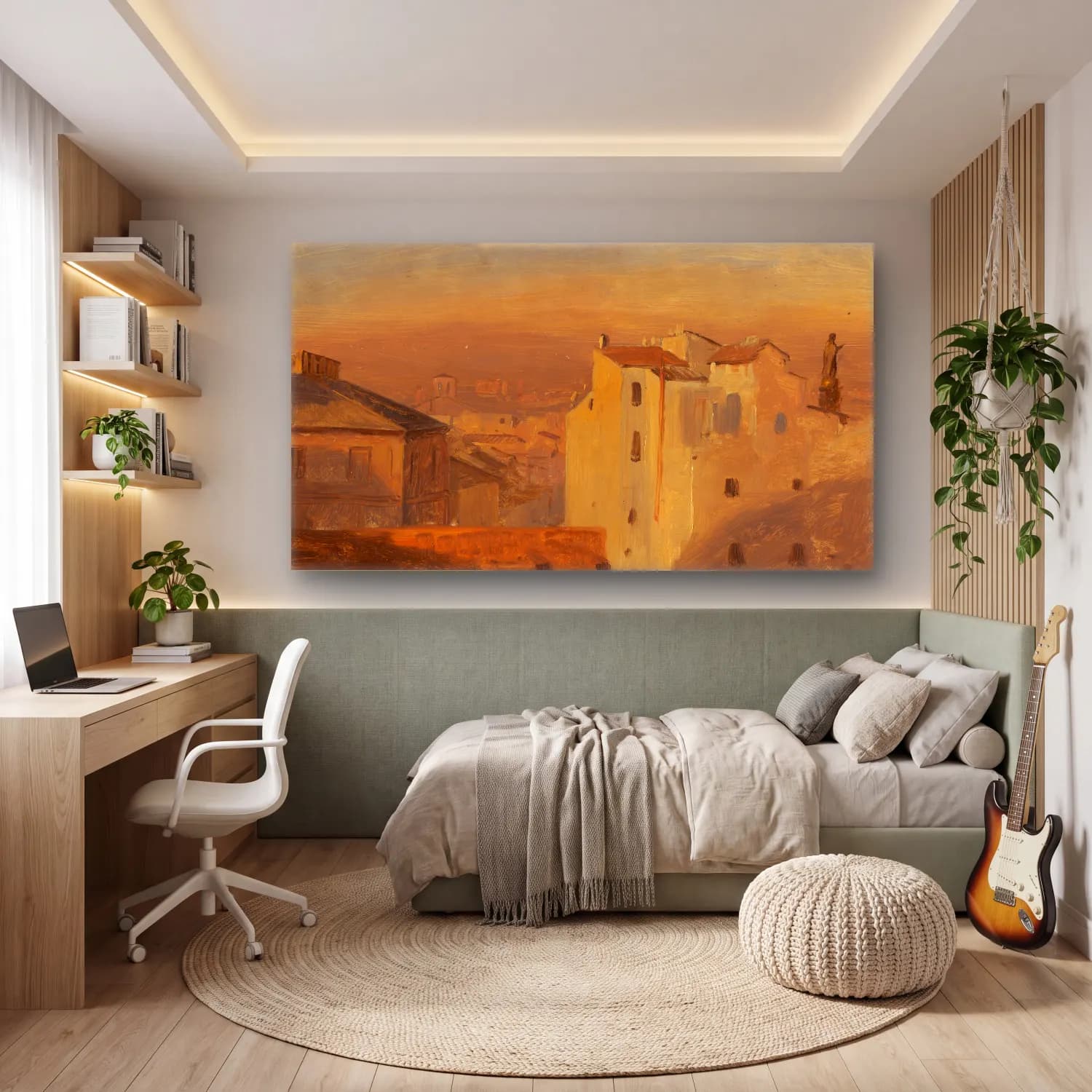 Frederic Edwin Church – Rooftops, Rome, Italy cam tablo — genç odasında
