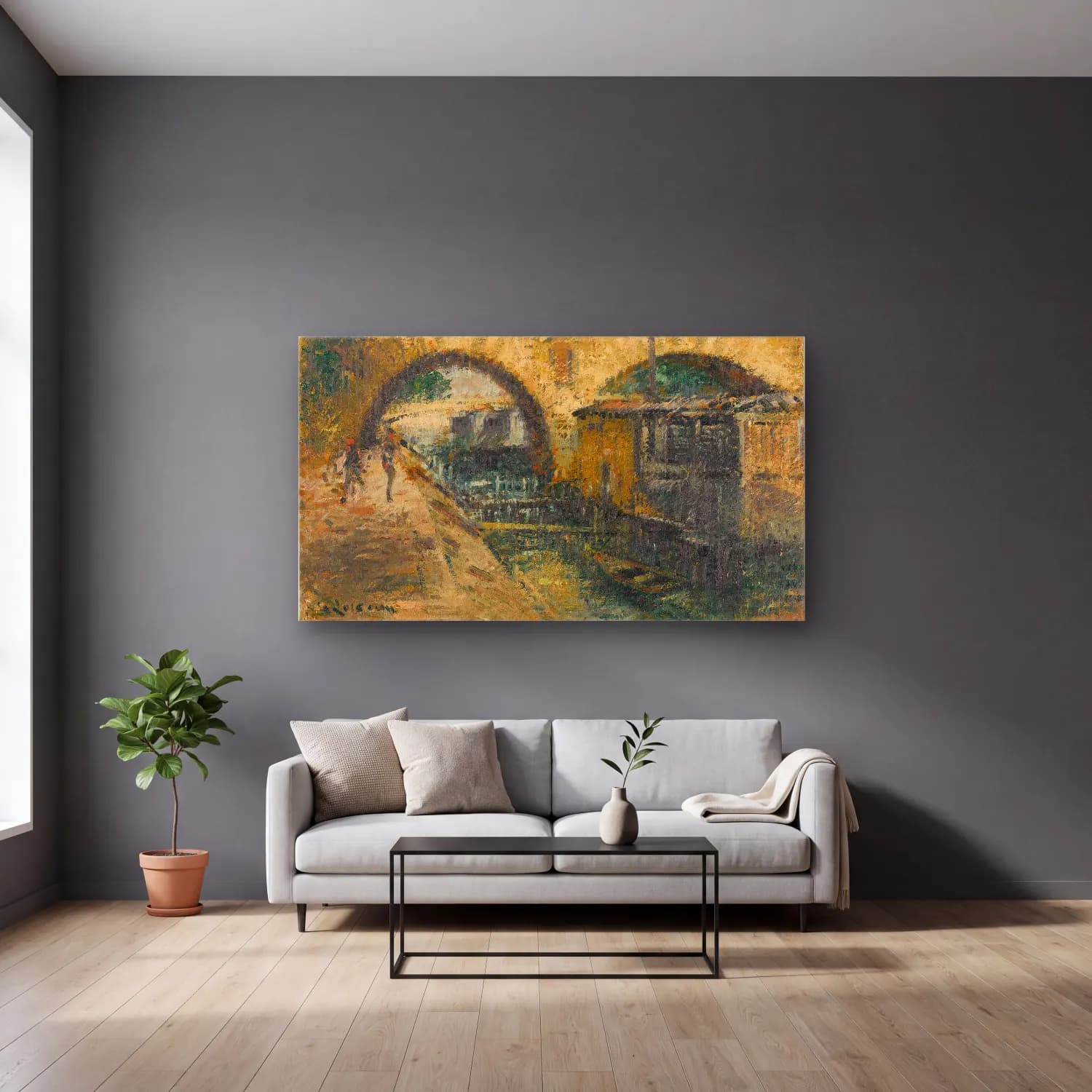 Gustave Loiseau – Pont Marie, Paris cam tablo — gri duvarlı salonda