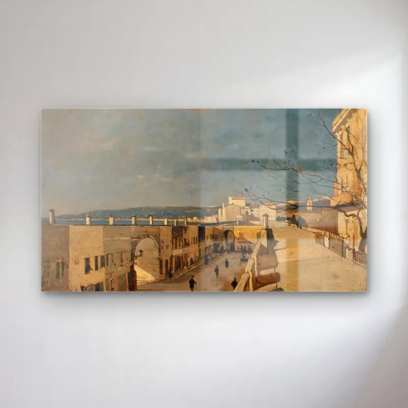 Henri-Joseph Harpignies – Un quai à Nice, Les Ponchettes cam tablo — Henri-Joseph Harpignies – Un quai à Nice, Les Ponchettes — empresyonist akdeniz sahil kasabası