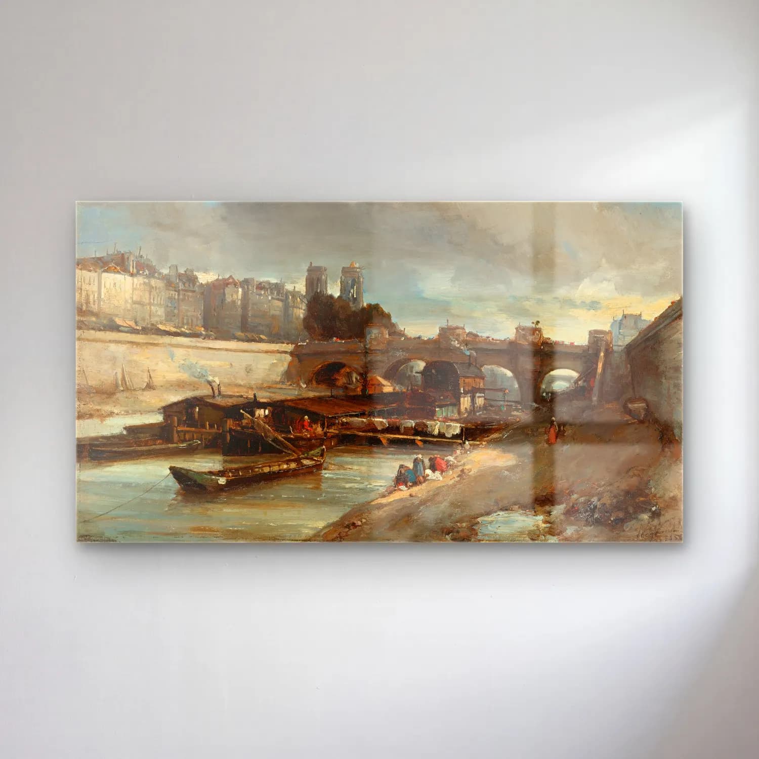 Johan Barthold Jongkind – Bateau-Lavoir Près Du Pont-Neuf, Paris cam tablo — Johan Barthold Jongkind – Bateau-Lavoir Près Du Pont-Neuf, Paris — yağlı boya liman ve tekneler