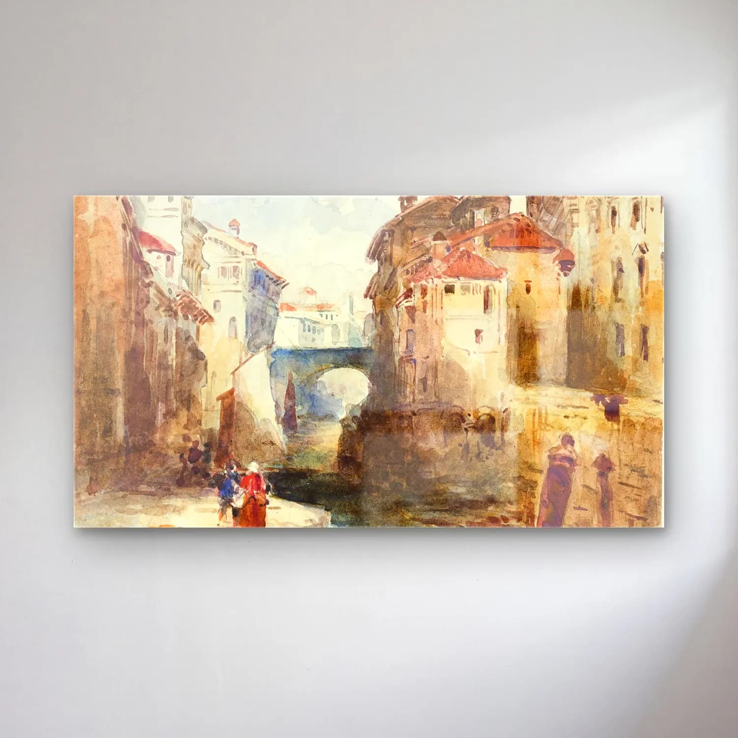 Richard Parkes Bonington – French Town, Buildings and River cam tablo — Richard Parkes Bonington – French Town, Buildings and River — suluboya akdeniz sahil kasabası