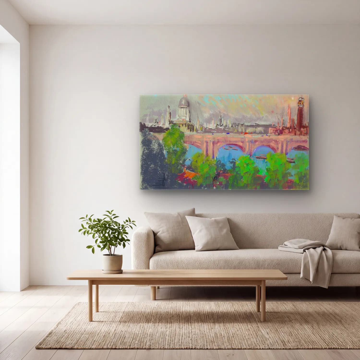 Joseph Pennell – London over Waterloo Bridge cam tablo — açık renk salonda