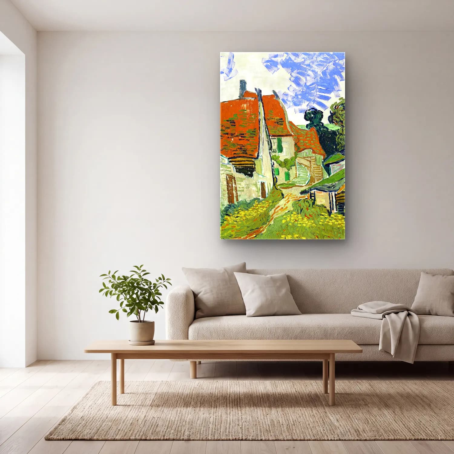 Vincent van Gogh – Street in Auvers-sur-Oise cam tablo — açık renk salonda
