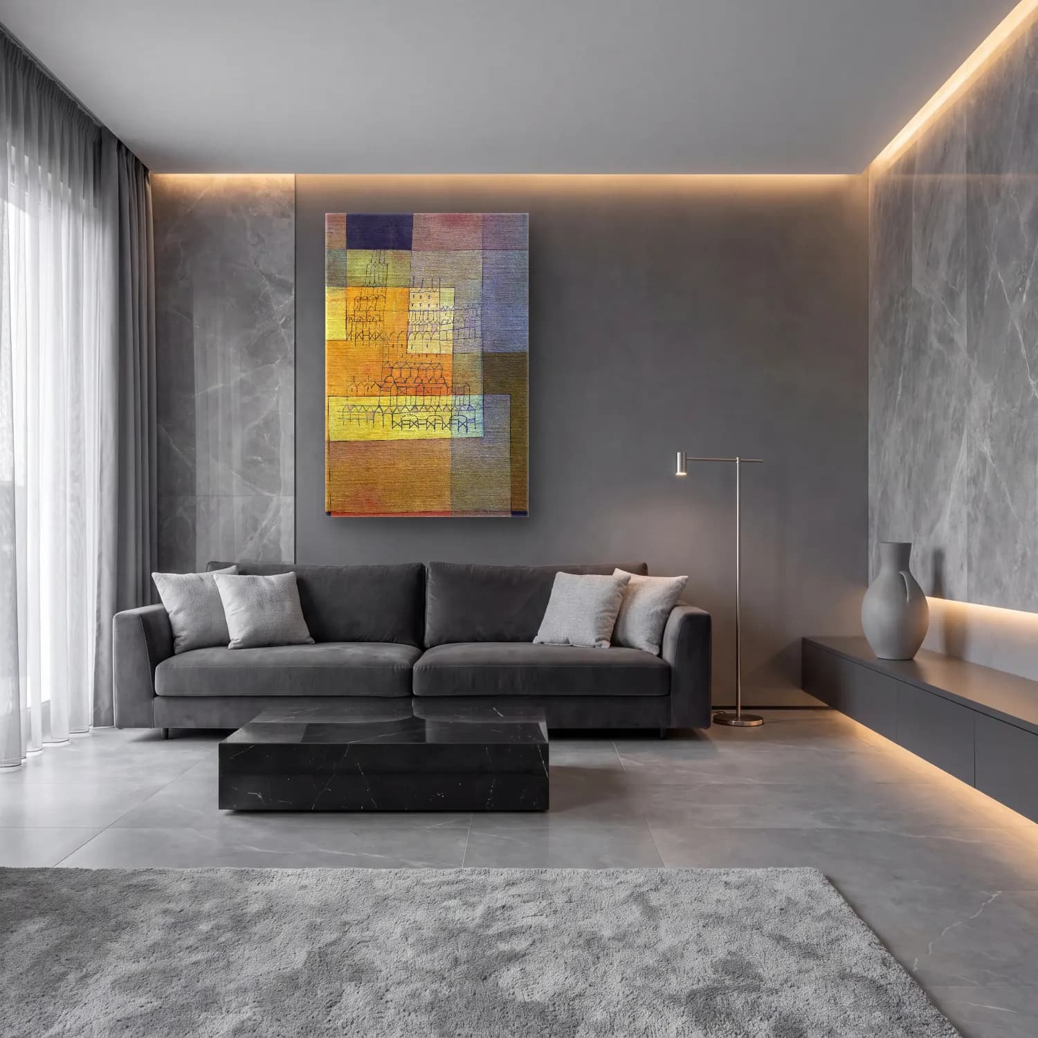 Paul Klee – Polyphonic Architecture cam tablo — lüks salon duvarında