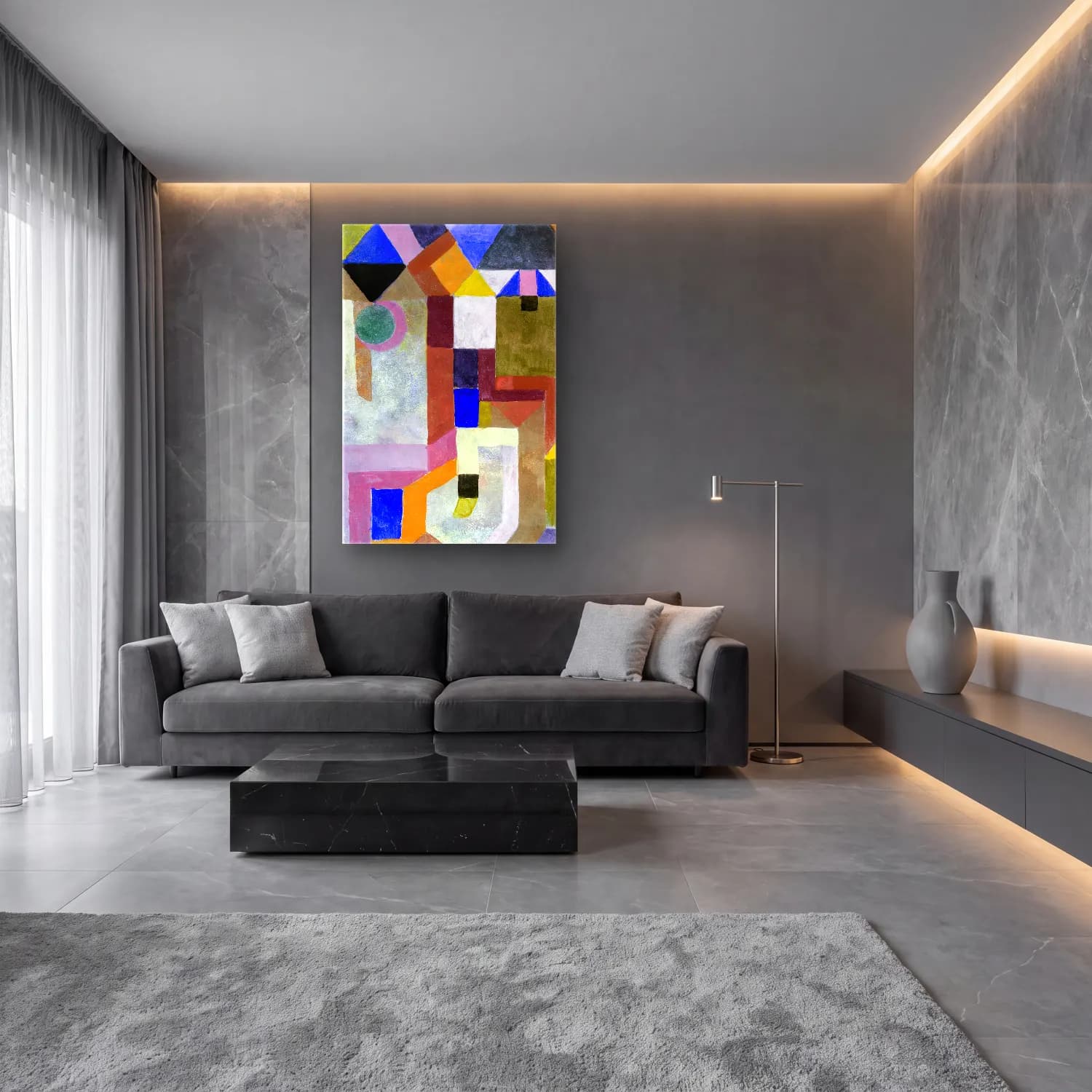 Paul Klee – Colorful Architecture cam tablo — lüks salon duvarında