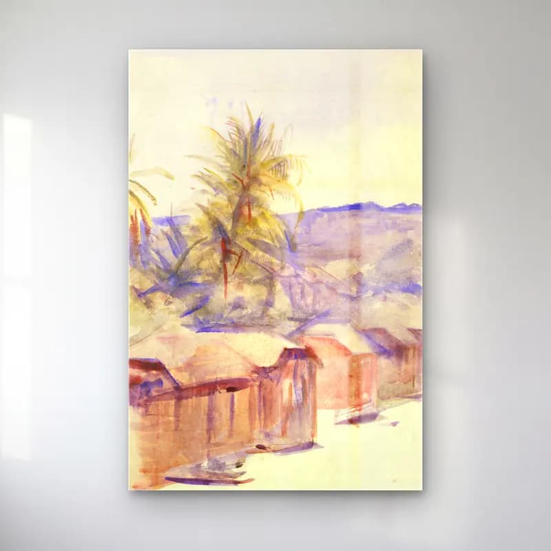 Abbott Handerson Thayer – Village Street, Dominica cam tablo — Abbott Handerson Thayer – Village Street, Dominica — suluboya palmiyeli tropik sahil