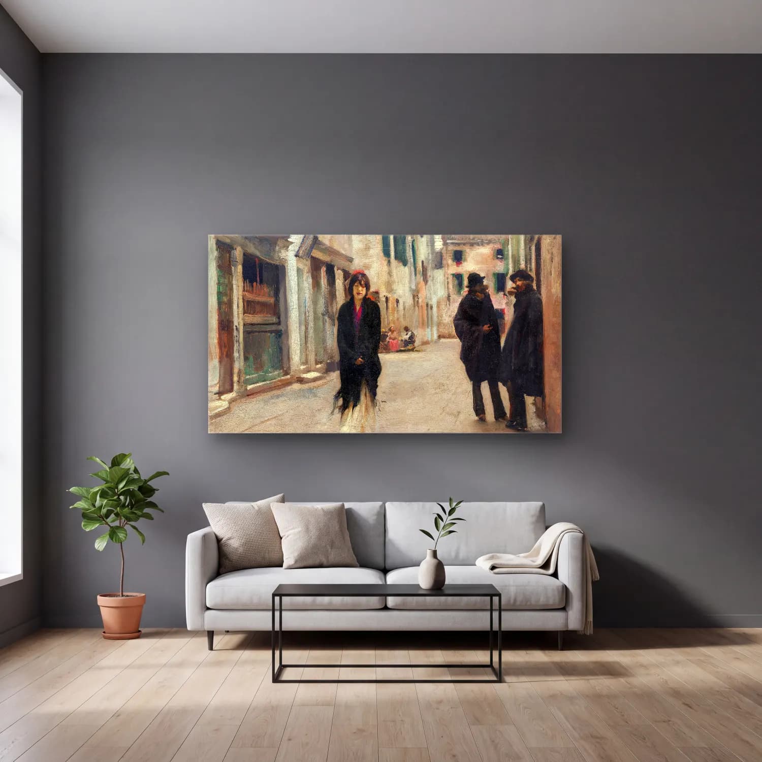 John Singer Sargent – Street in Venice cam tablo — gri duvarlı salonda
