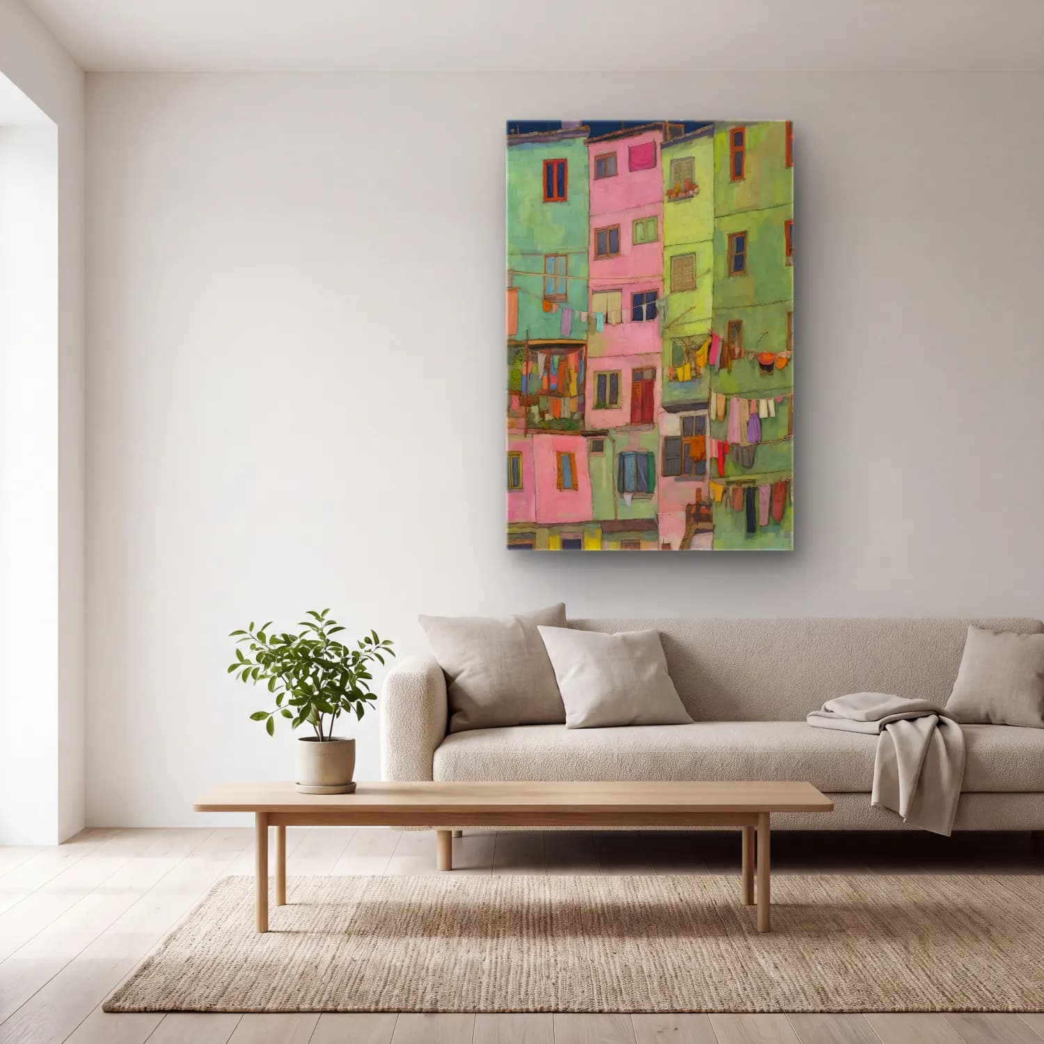 Pastel İstanbul cam tablo — açık renk salonda