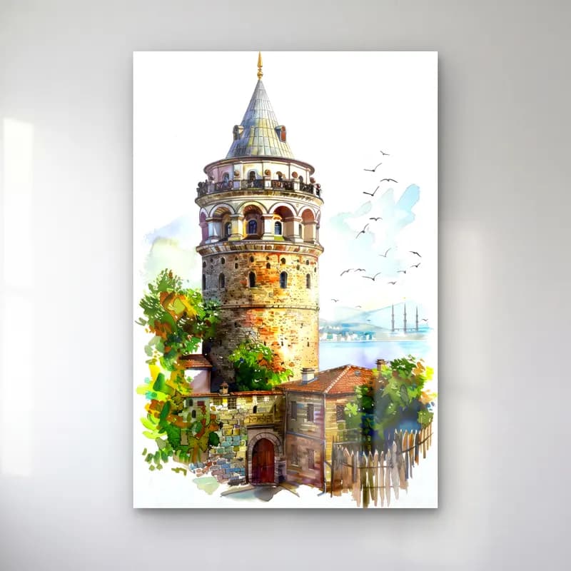 Suluboya İstanbul – Pastel Tonlar cam tablo — Suluboya İstanbul – Pastel Tonlar — suluboya i̇stanbul
