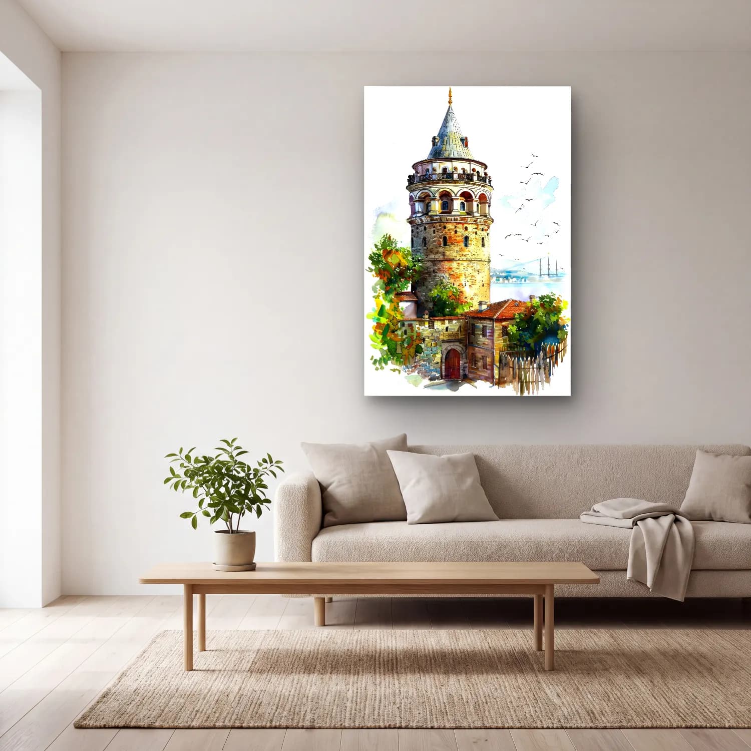 Suluboya İstanbul – Pastel Tonlar cam tablo — açık renk salonda