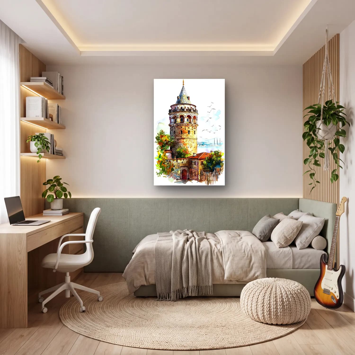 Suluboya İstanbul – Pastel Tonlar cam tablo — genç odasında