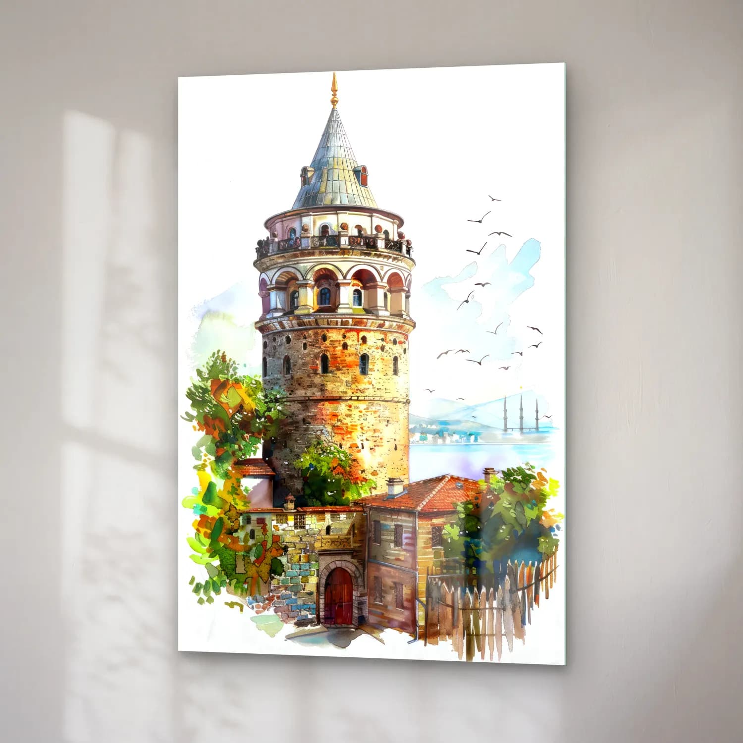 Suluboya İstanbul – Pastel Tonlar cam tablo — sağ açıdan görünüm