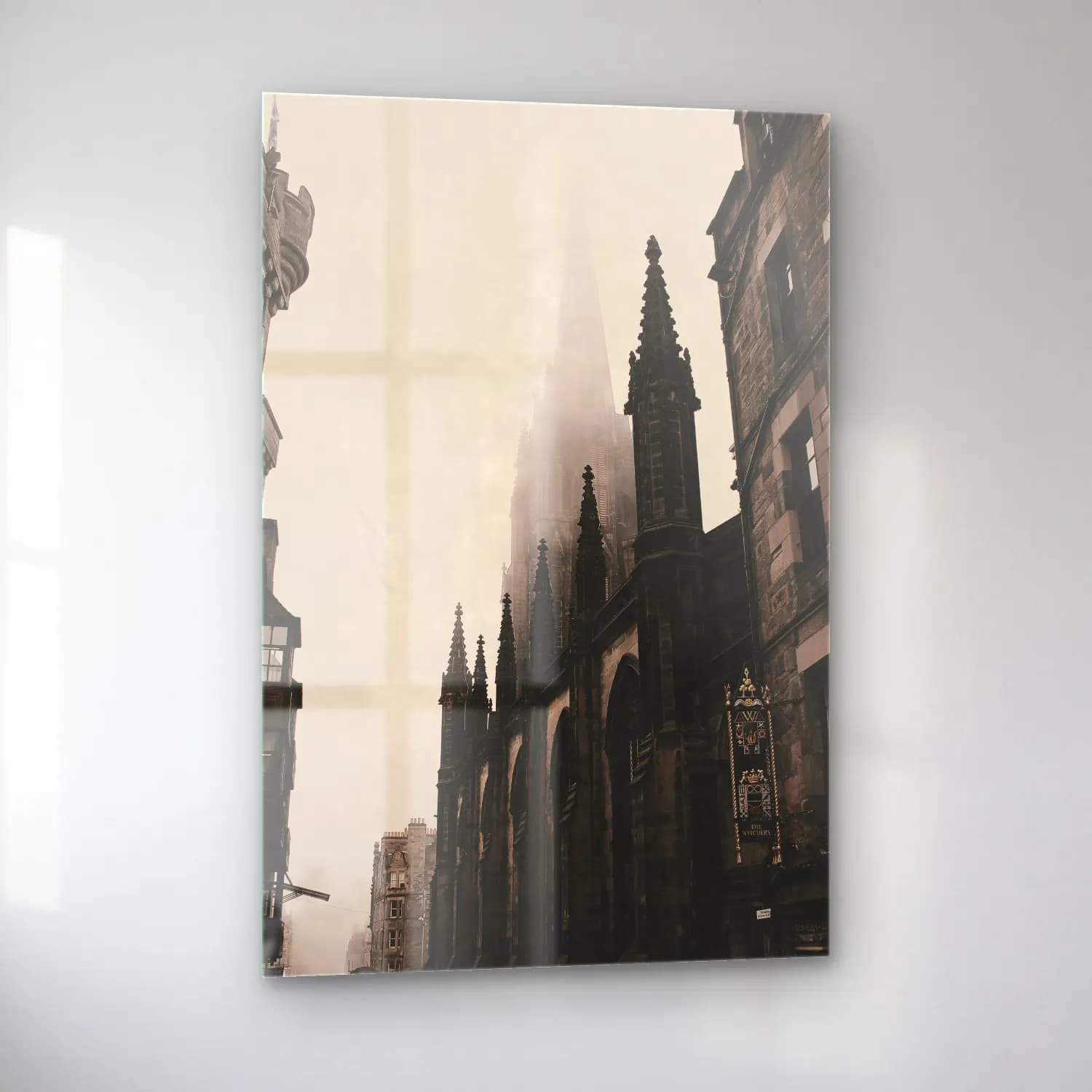 Siyah Beyaz Katedral – Siyah Beyaz Tonlar cam tablo — sol açıdan görünüm