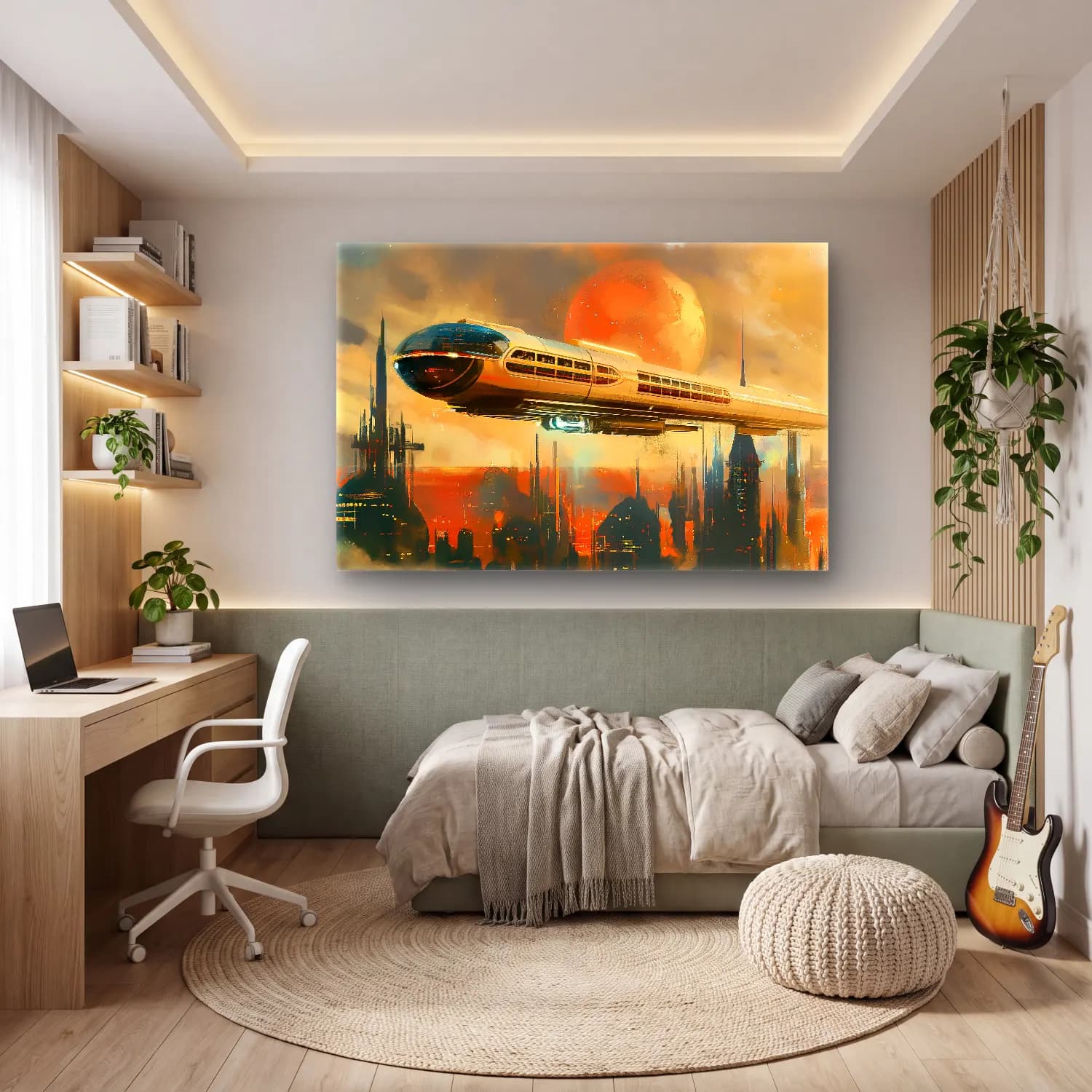 Vintage Tren cam tablo — genç odasında