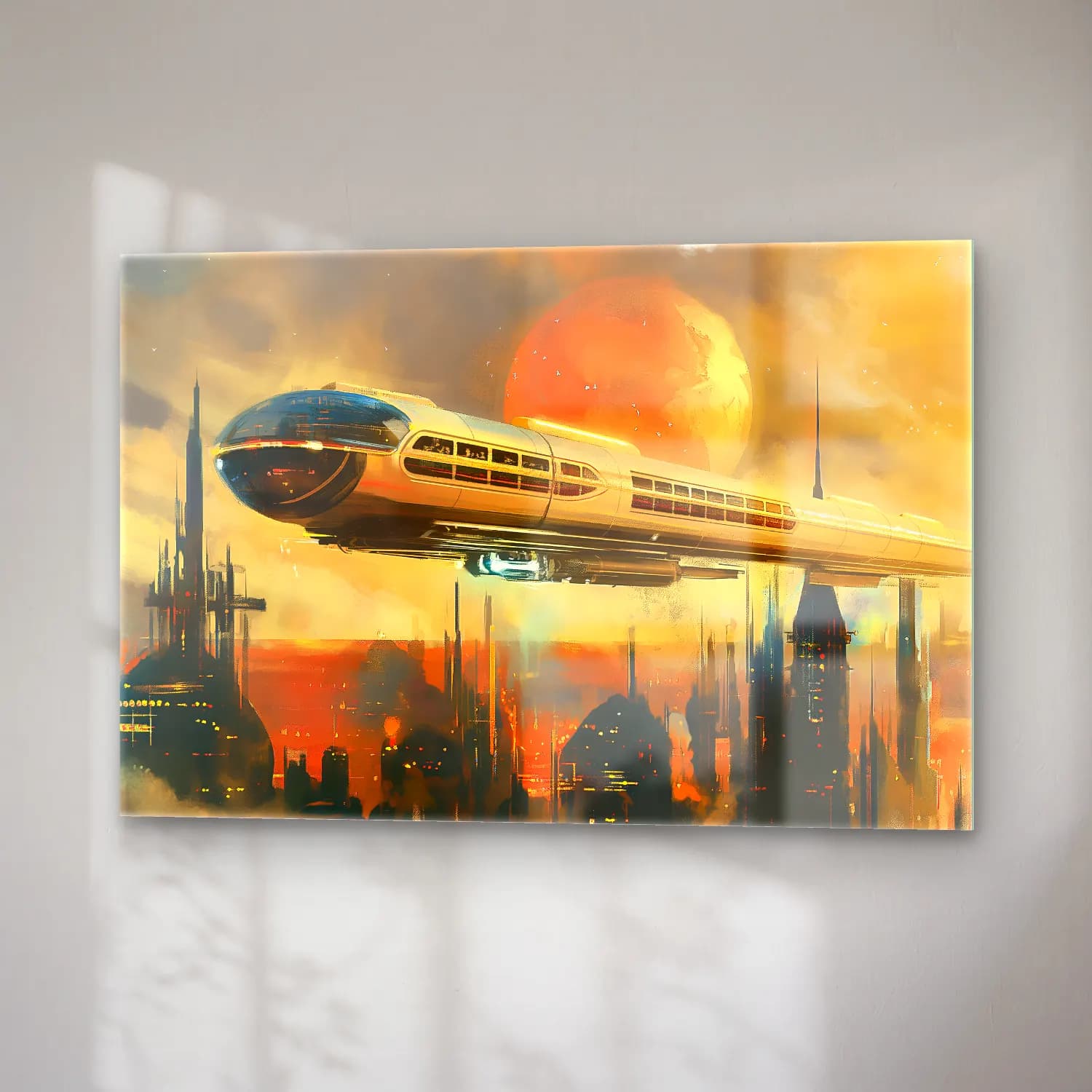 Vintage Tren cam tablo — sağ açıdan görünüm