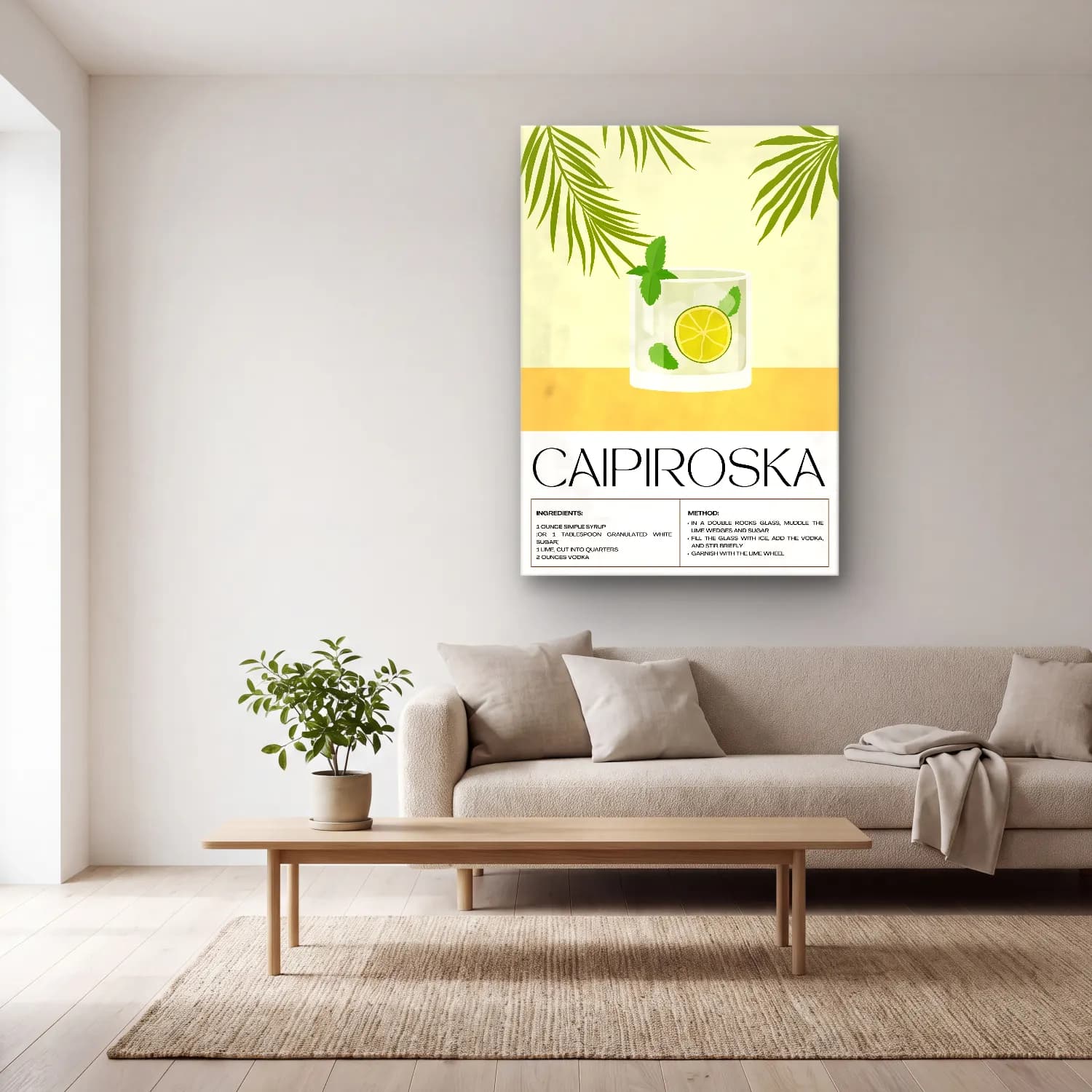 Vintage Poster Kokteyl – Sarı Tonlar cam tablo — açık renk salonda