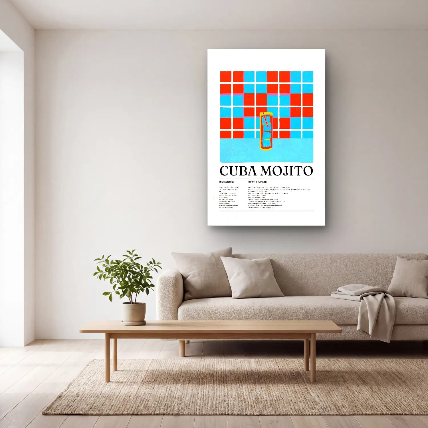 Vintage Poster Dama Deseni cam tablo — açık renk salonda