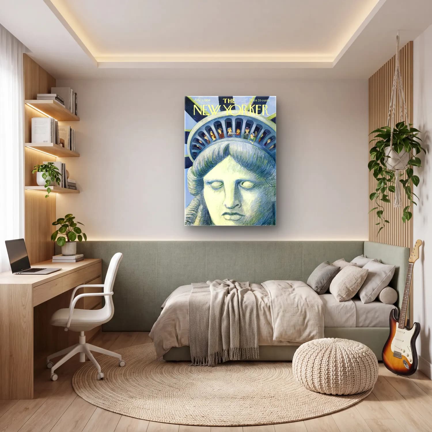 Vintage Poster Kalabalık Cadde – Pastel Tonlar cam tablo — genç odasında