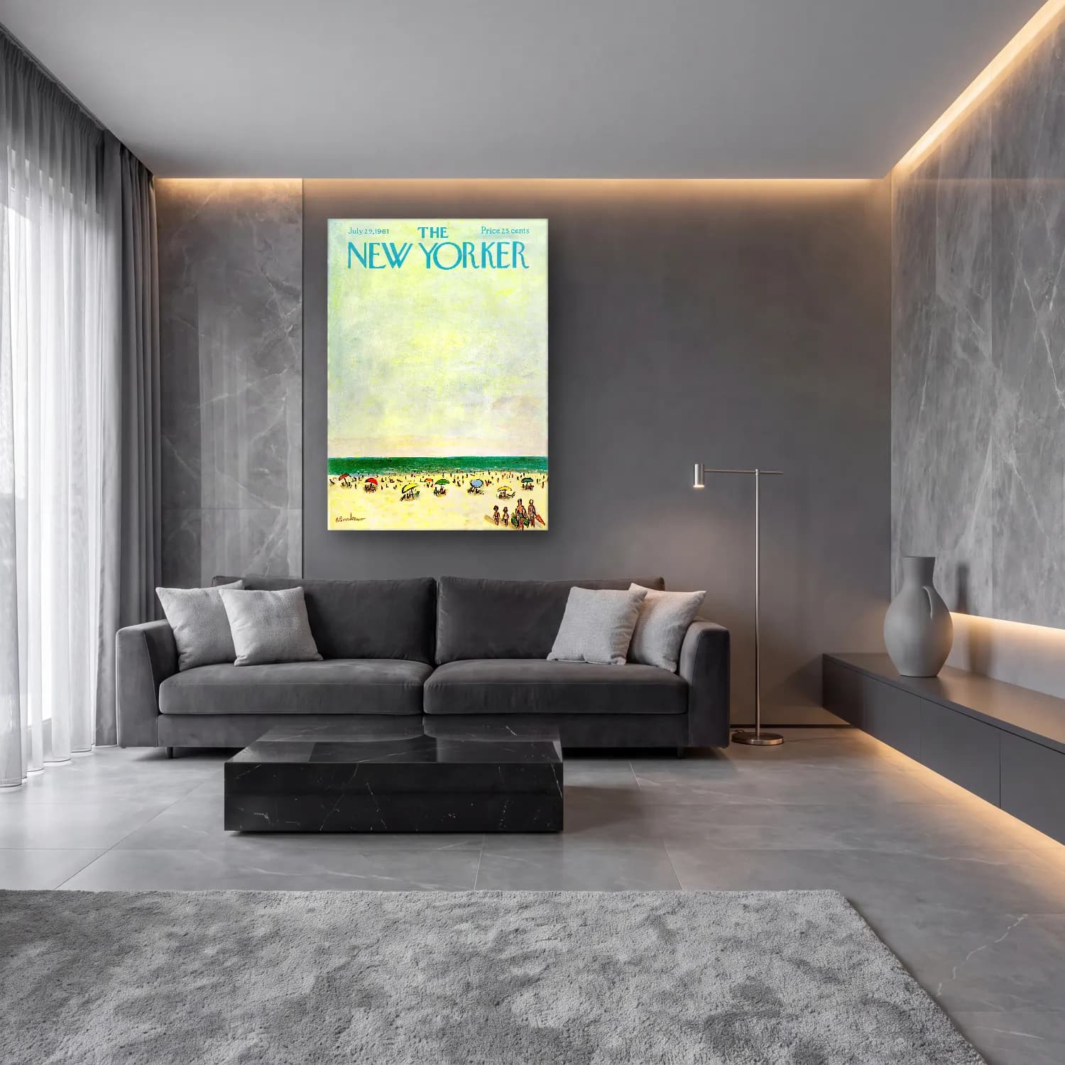 Pastel Plaj Şemsiyeleri cam tablo — lüks salon duvarında