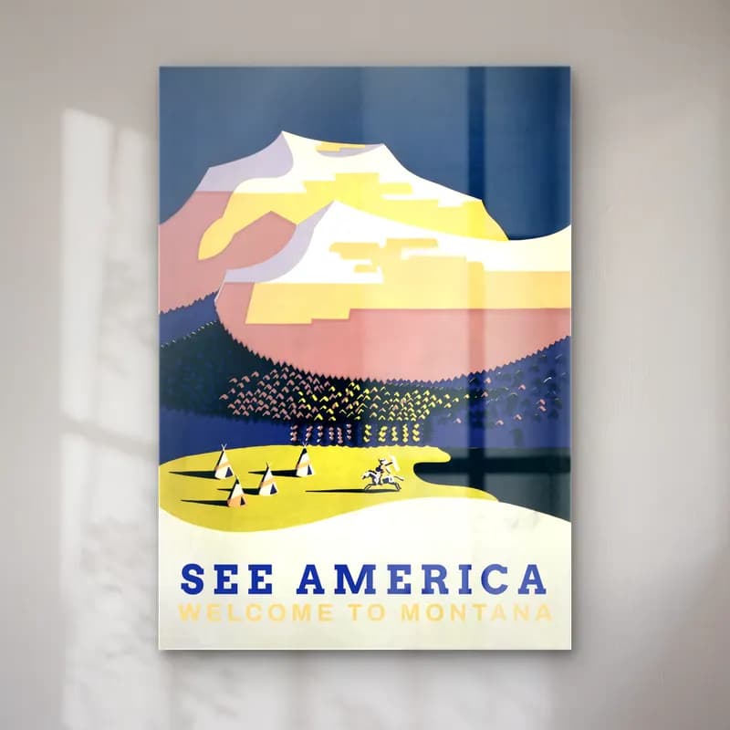 Vintage Poster Dağ Manzarası cam tablo — Vintage Poster Dağ Manzarası — vintage poster dağ manzarası