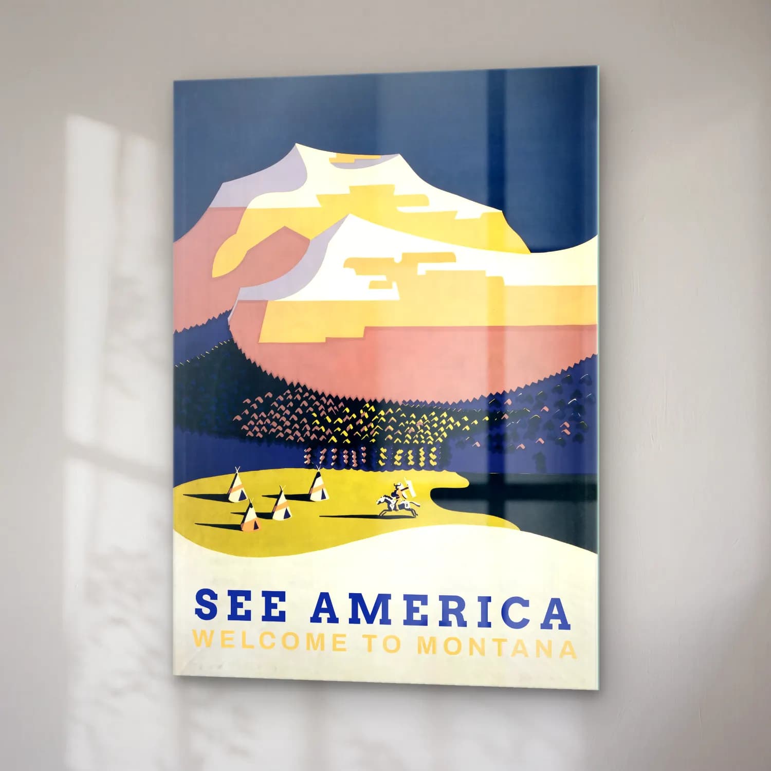 Vintage Poster Dağ Manzarası cam tablo — sağ açıdan görünüm