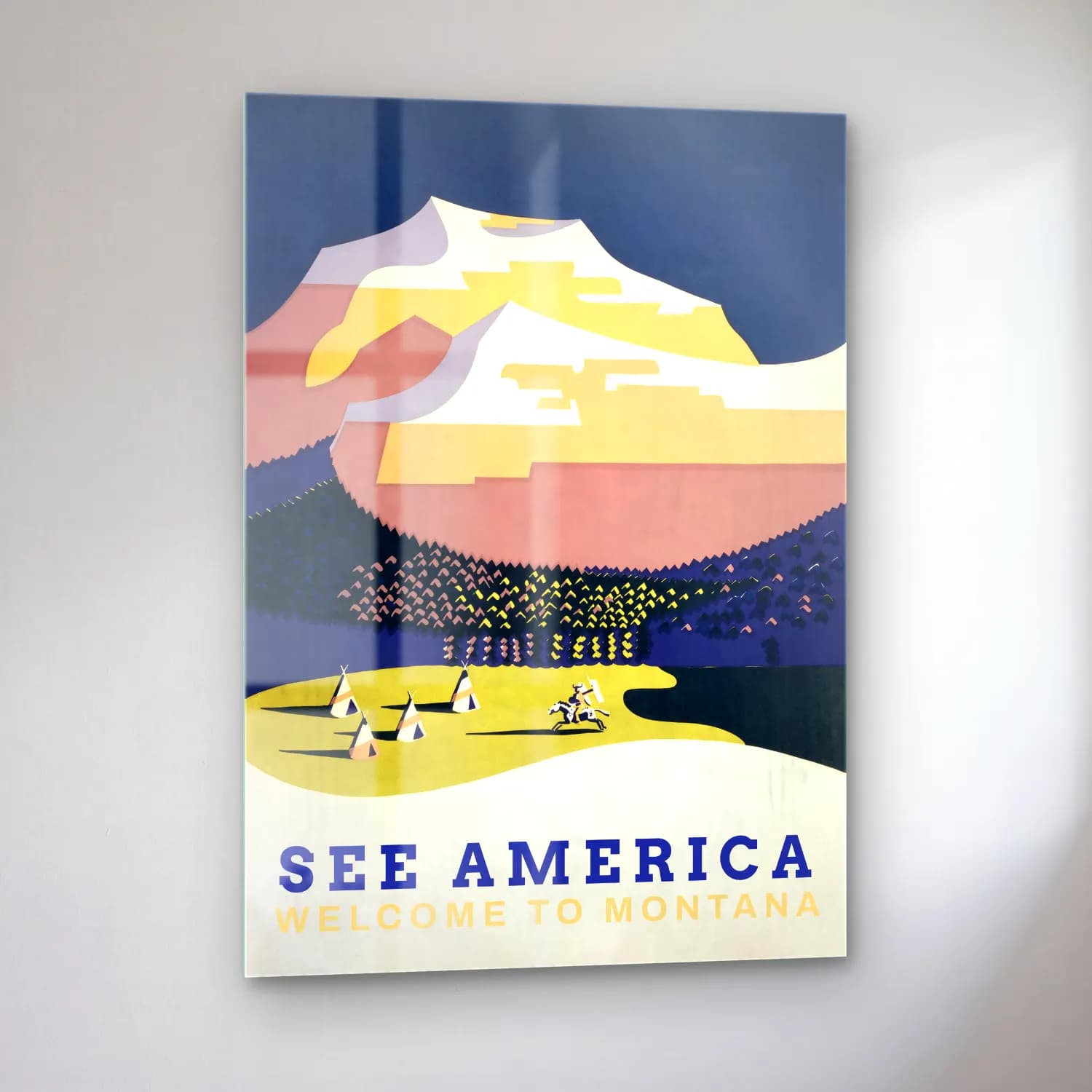 Vintage Poster Dağ Manzarası cam tablo — sol açıdan görünüm