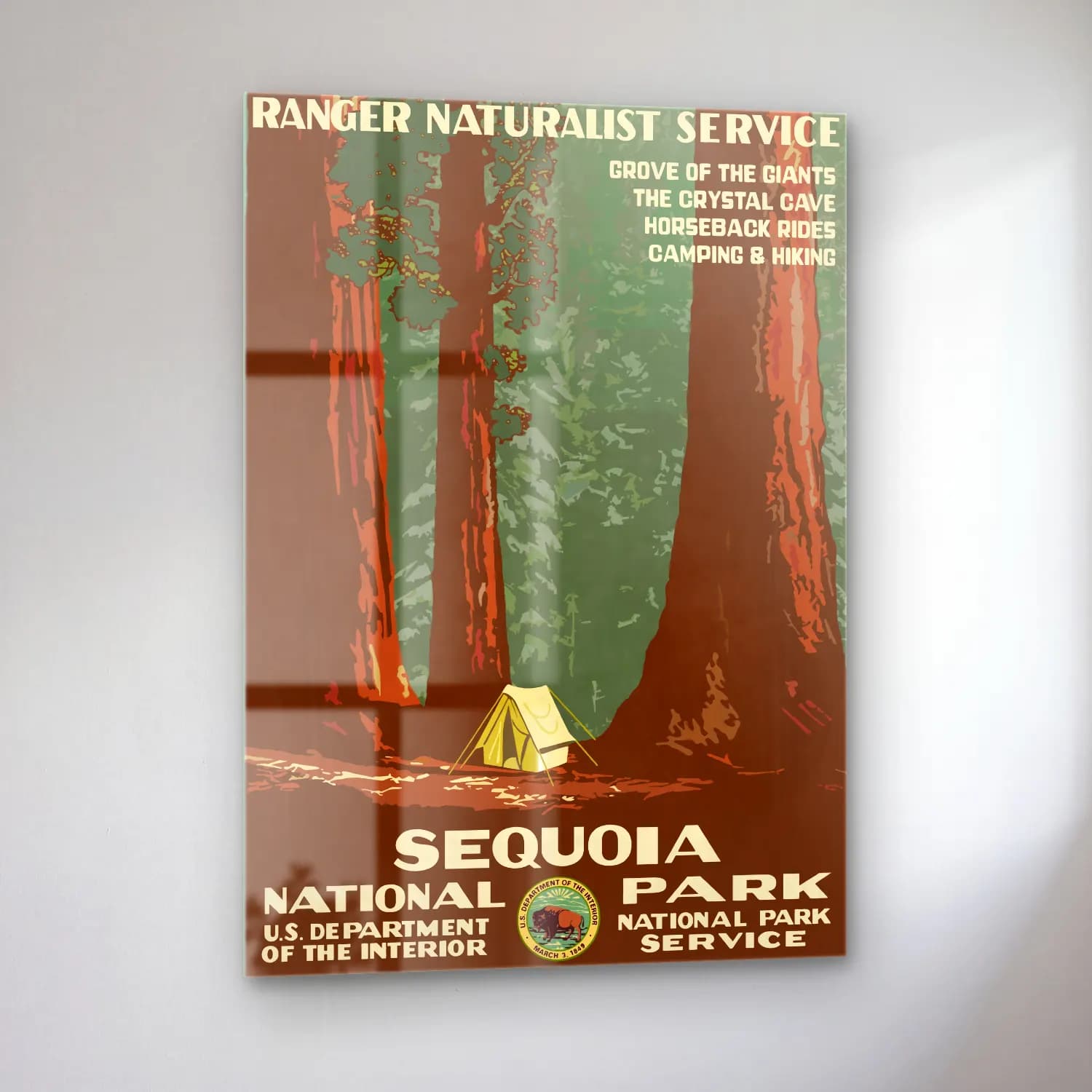Vintage Poster Orman – Bej Tonlar cam tablo — sol açıdan görünüm