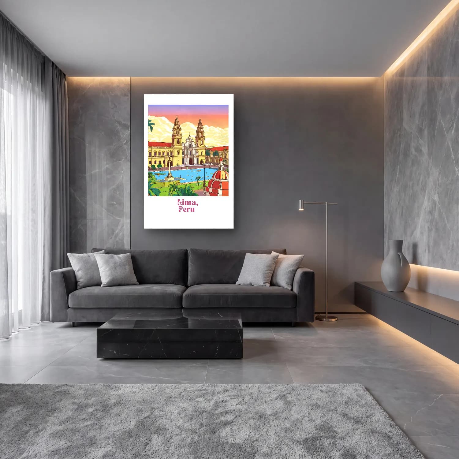 Vintage Poster Katedral – Pembe Tonlar cam tablo — lüks salon duvarında