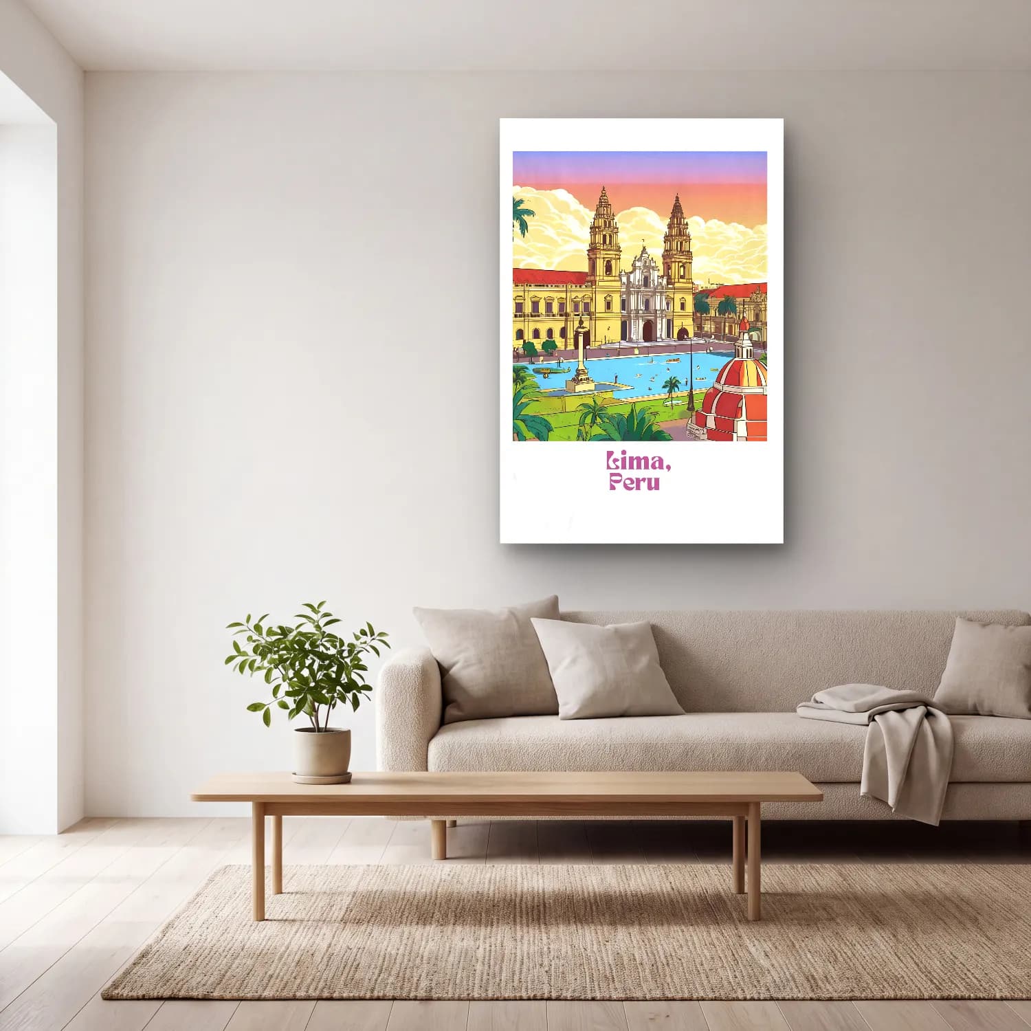 Vintage Poster Katedral – Pembe Tonlar cam tablo — açık renk salonda
