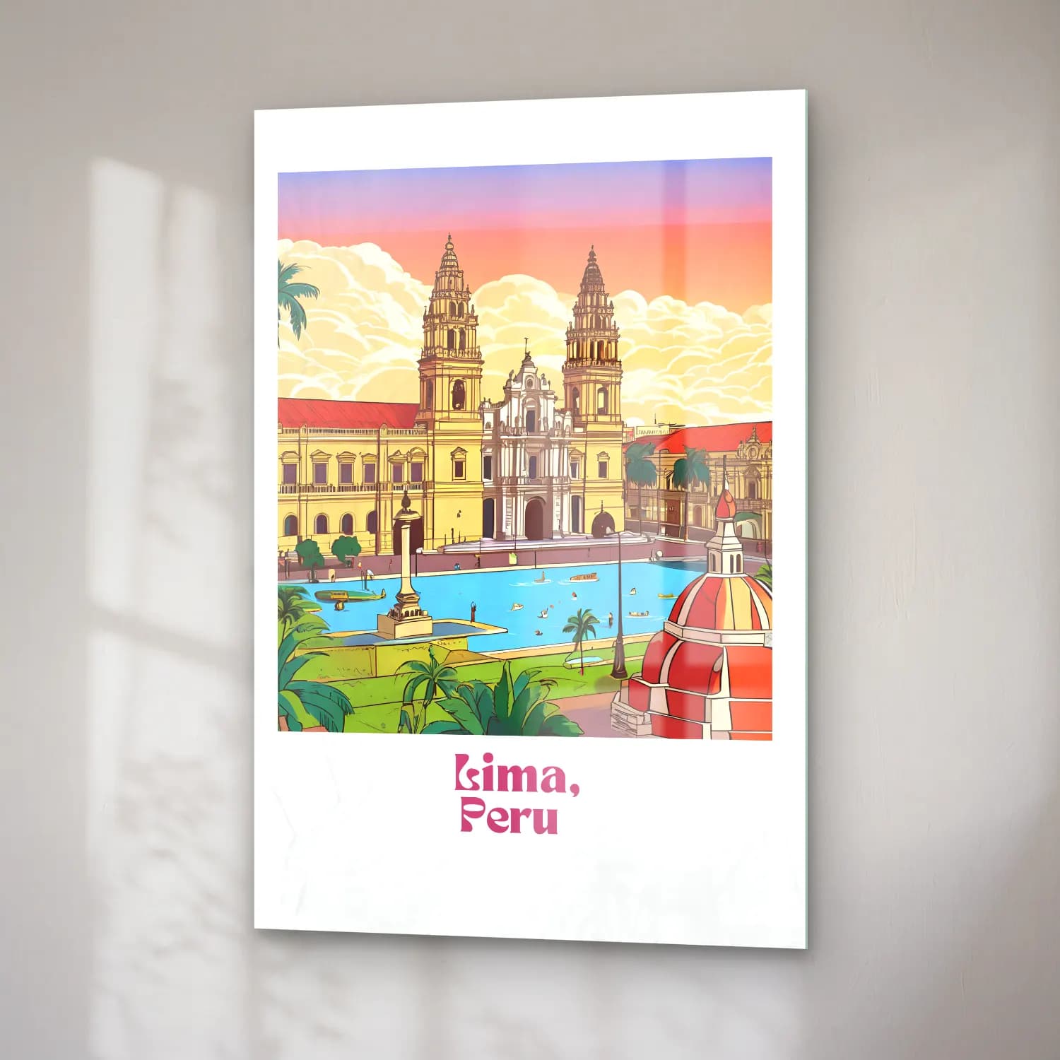 Vintage Poster Katedral – Pembe Tonlar cam tablo — sağ açıdan görünüm