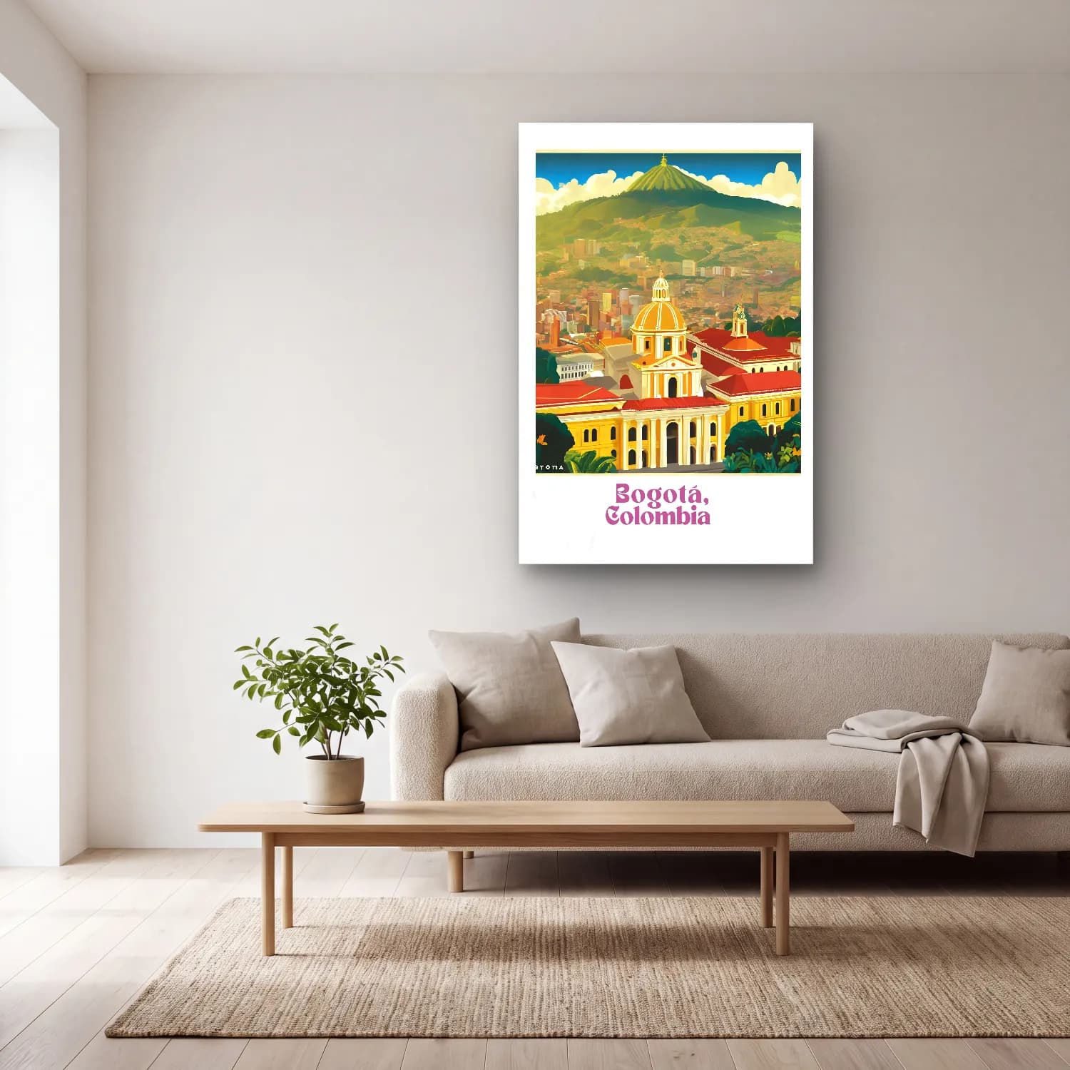 Vintage Poster Katedral – Sarı Tonlar cam tablo — açık renk salonda